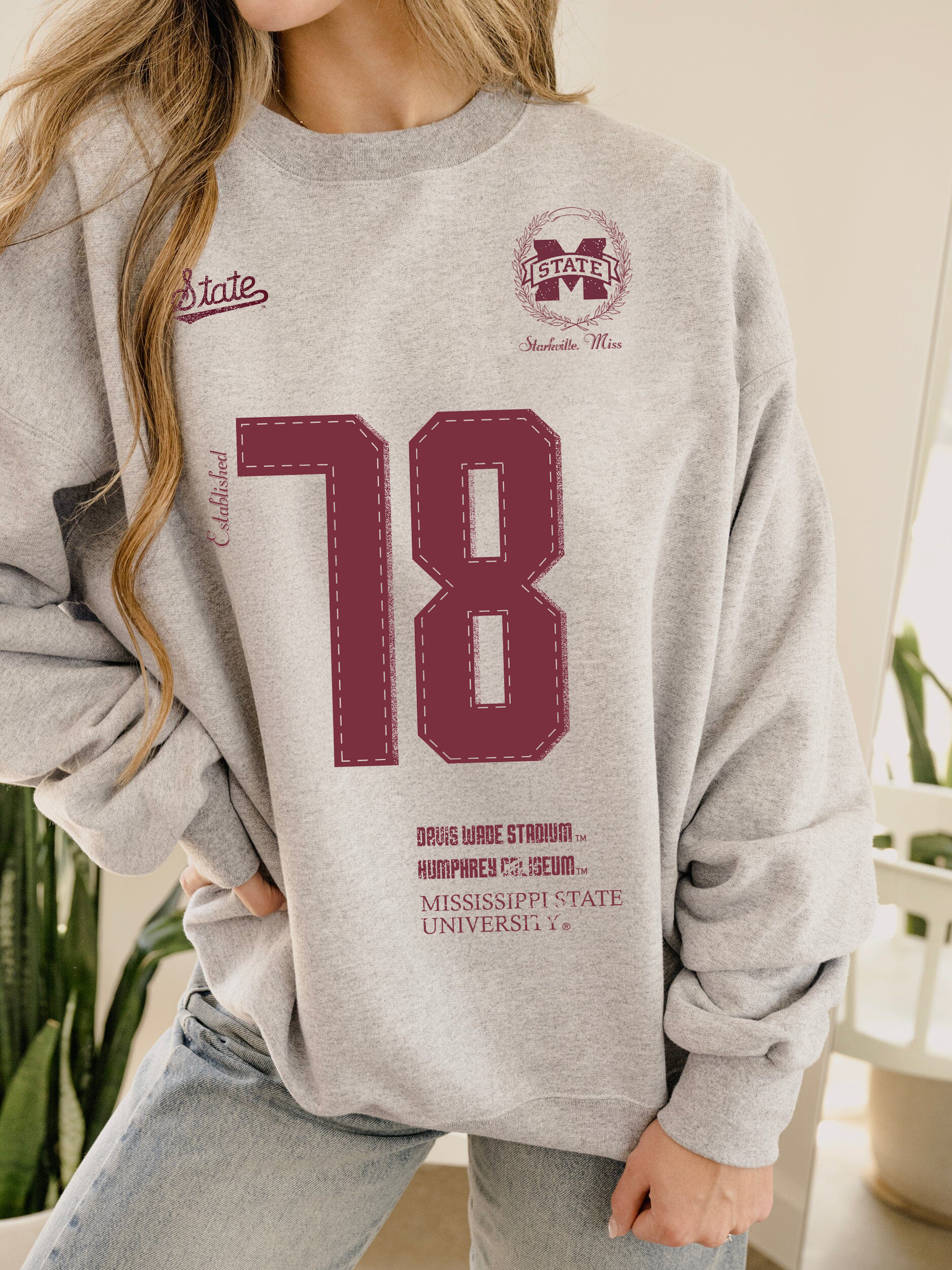 Mississippi State Bulldogs Crest Stamp Thrifted Sweatshirt T-Shirts, Hoodie | PodTeesHub.com