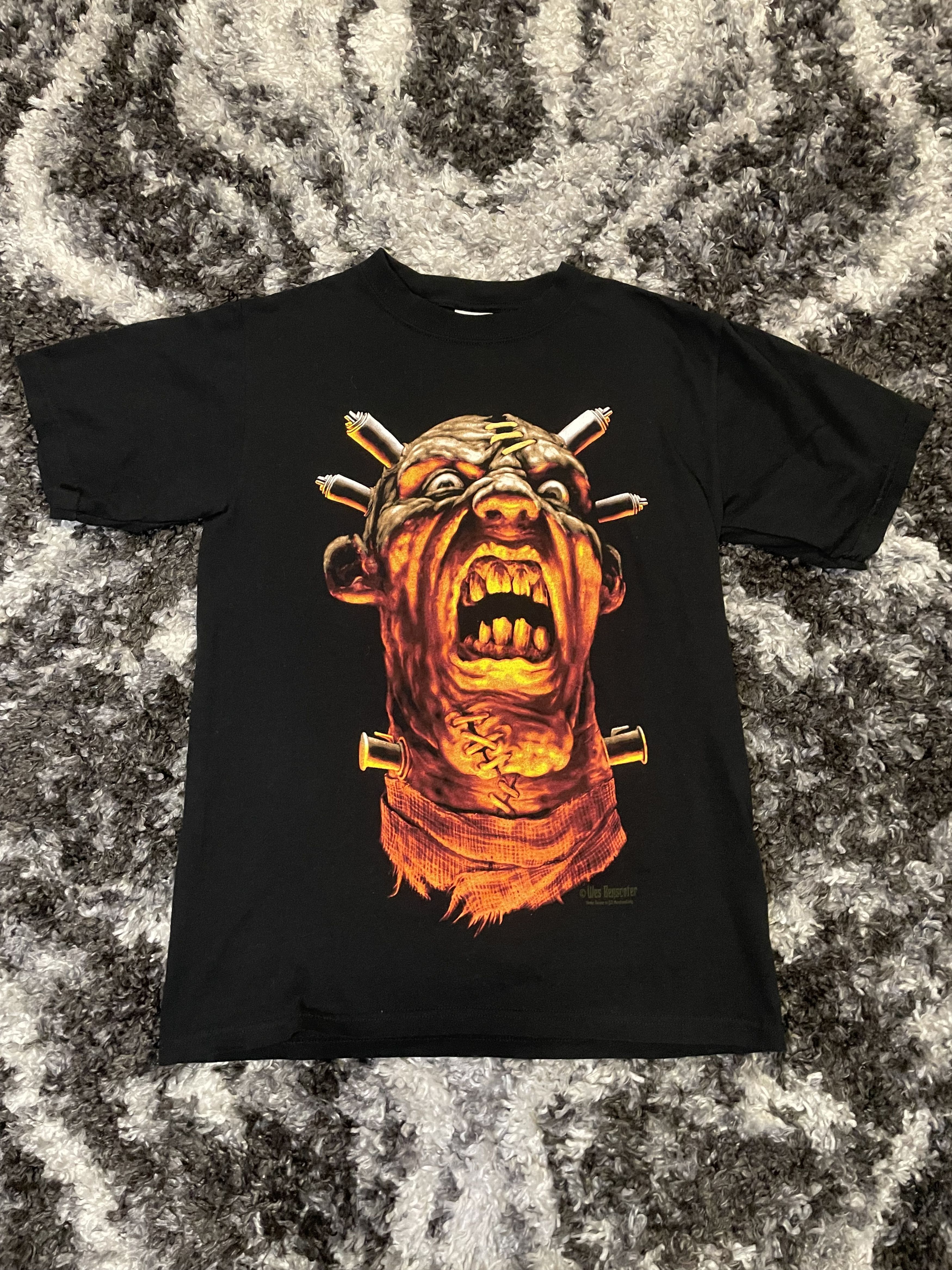 Anvil 2000s Wes Benscoter Bullet Head Horror Art Tee S Hoodie, Sweatshirt | PodTeesHub.com