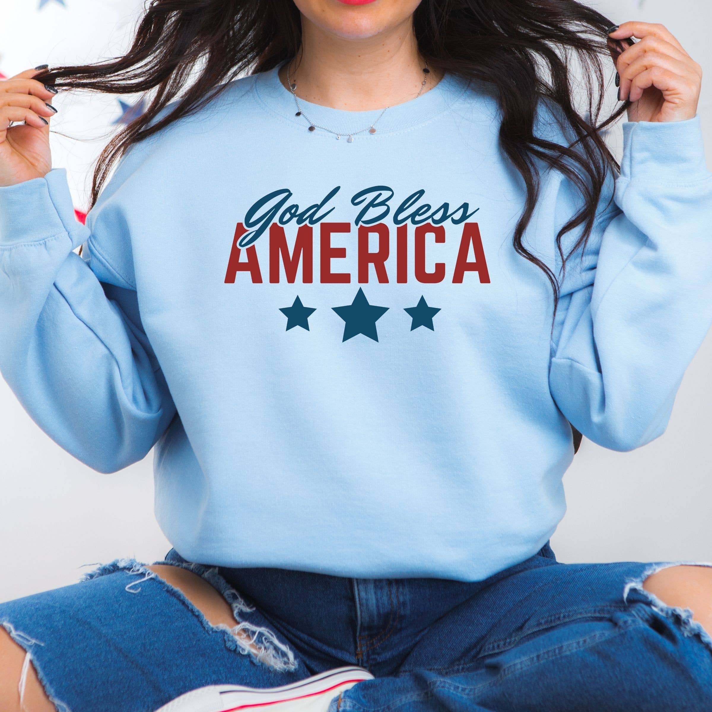 God Bless America Sweatshirt 4th of July Graphic Sweatshirt T-Shirts, Hoodie | PodTeesHub.com