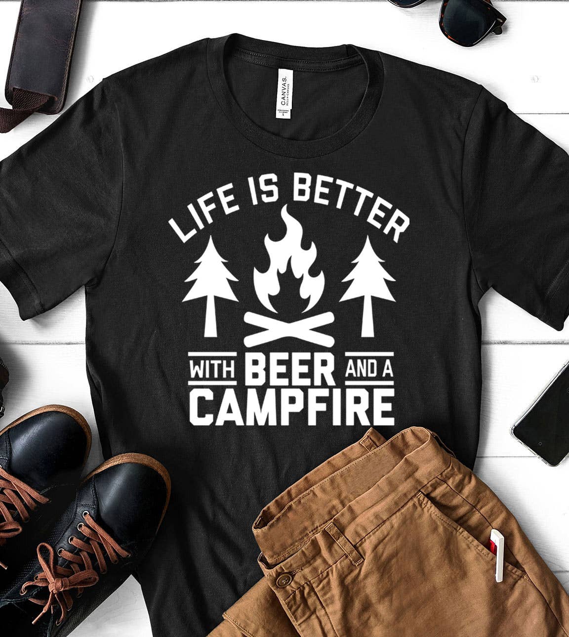 Life Is Better with Beer - Beer Funny Camping Fire  T-Shirt Hoodie, Sweatshirt | PodTeesHub.com