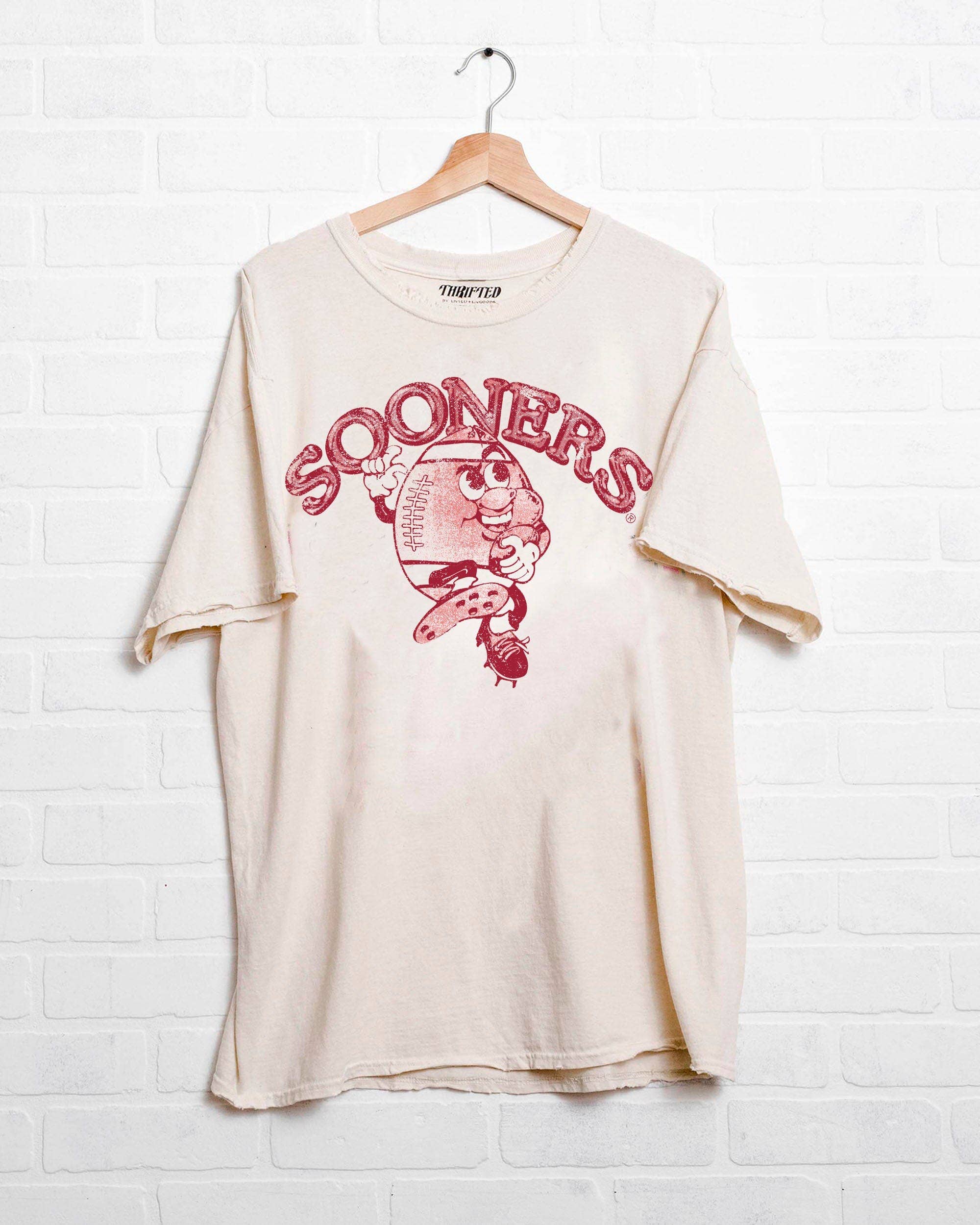 Ou Oklahoma Sooners Football Run Off White Thrifted Tee Hoodie, Sweatshirt | PodTeesHub.com