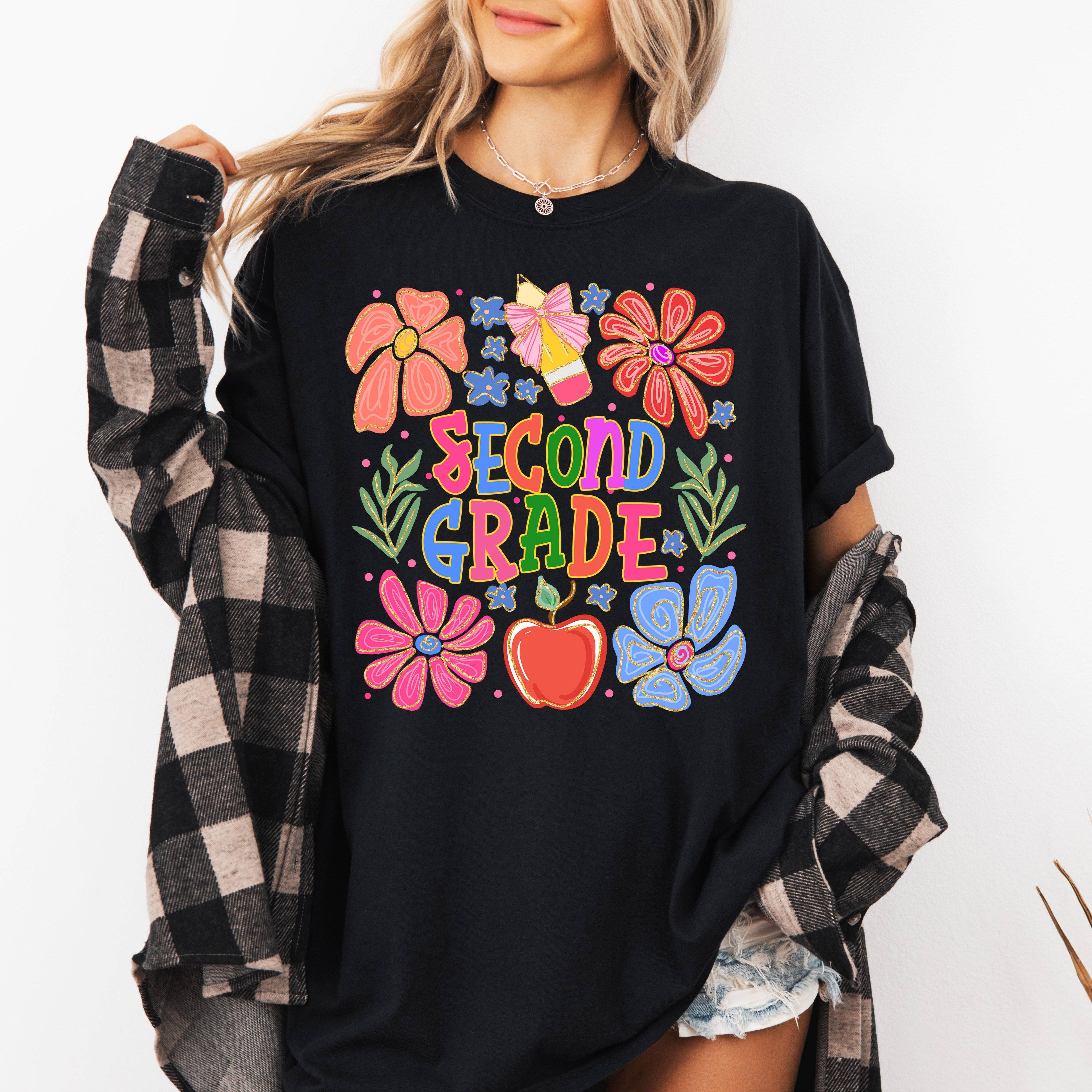 Second Grade, Boho, Teacher, Back To School, Floral, T-Shirt Hoodie, Sweatshirt | PodTeesHub.com