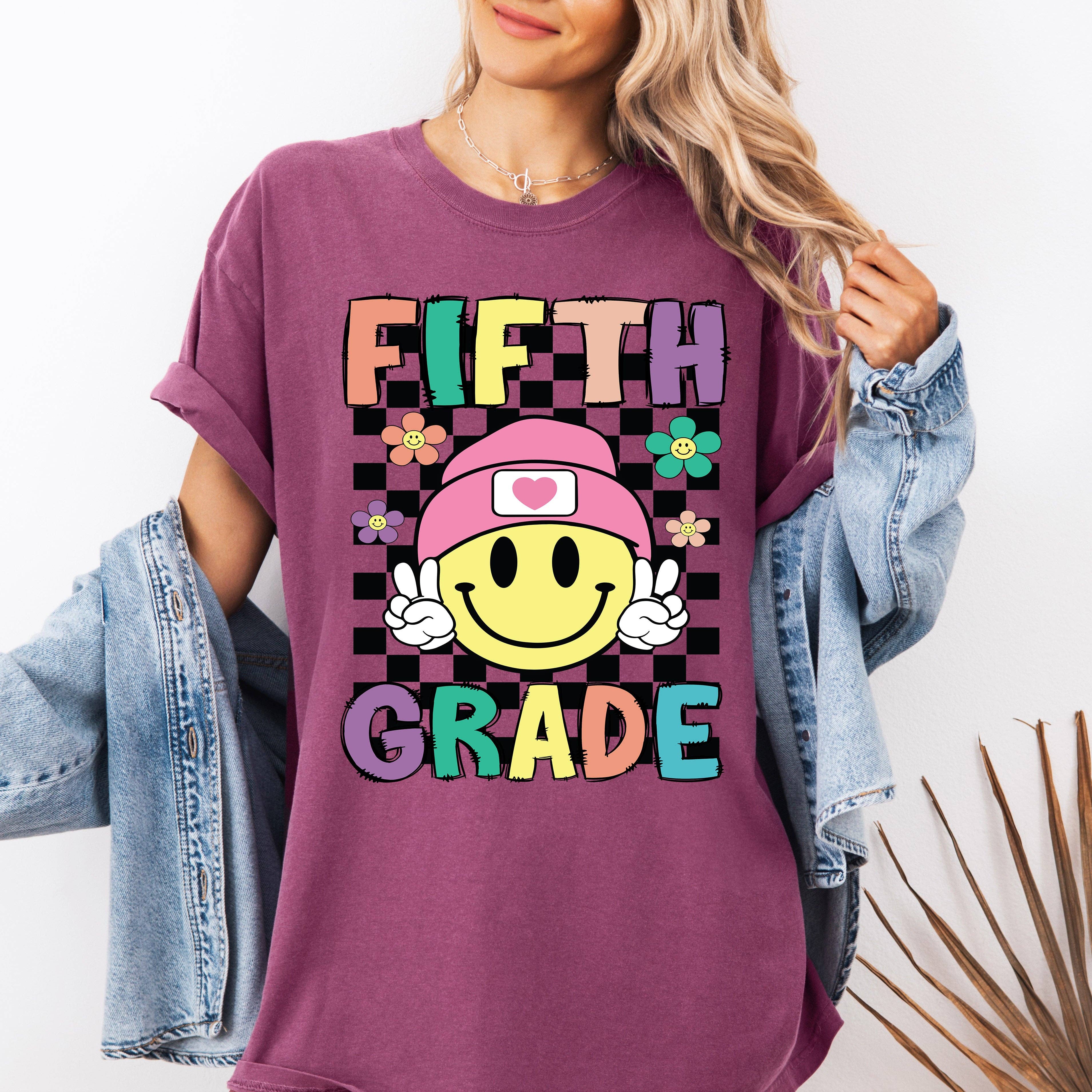 Fifth Grade, Smiley Face Teacher Back To School Cute T-Shirt Hoodie, Sweatshirt | PodTeesHub.com