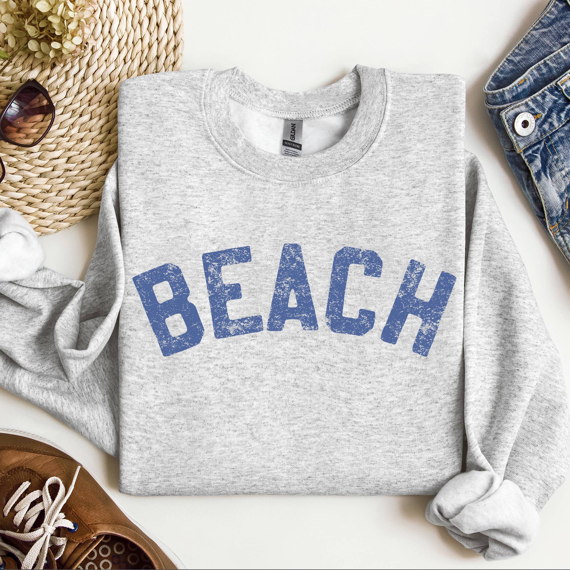 Beach Crewneck Sweatshirt, Summer Shirt, Beach Bum Hoodie | PodTeesHub.com
