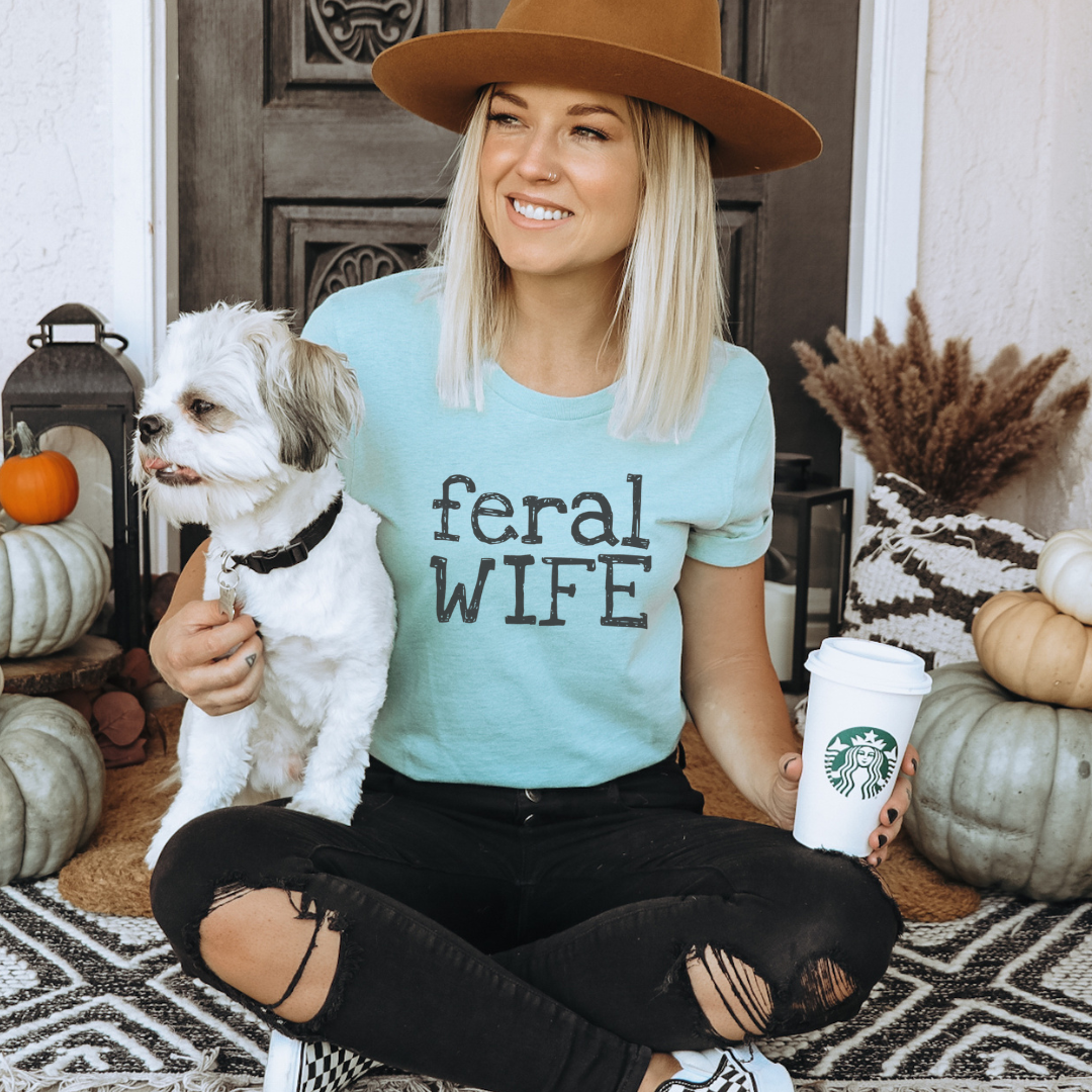 Feral Wife Graphic Tee Stonewashed Mint Funny T-Shirt Hoodie, Sweatshirt | PodTeesHub.com