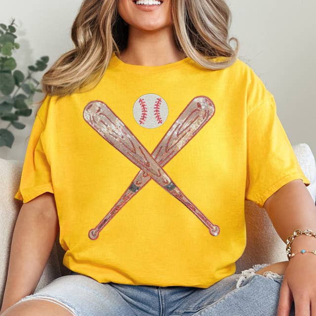 Sequin Bats and Baseball Patch Gold Everyday Tee Hoodie, Sweatshirt | PodTeesHub.com