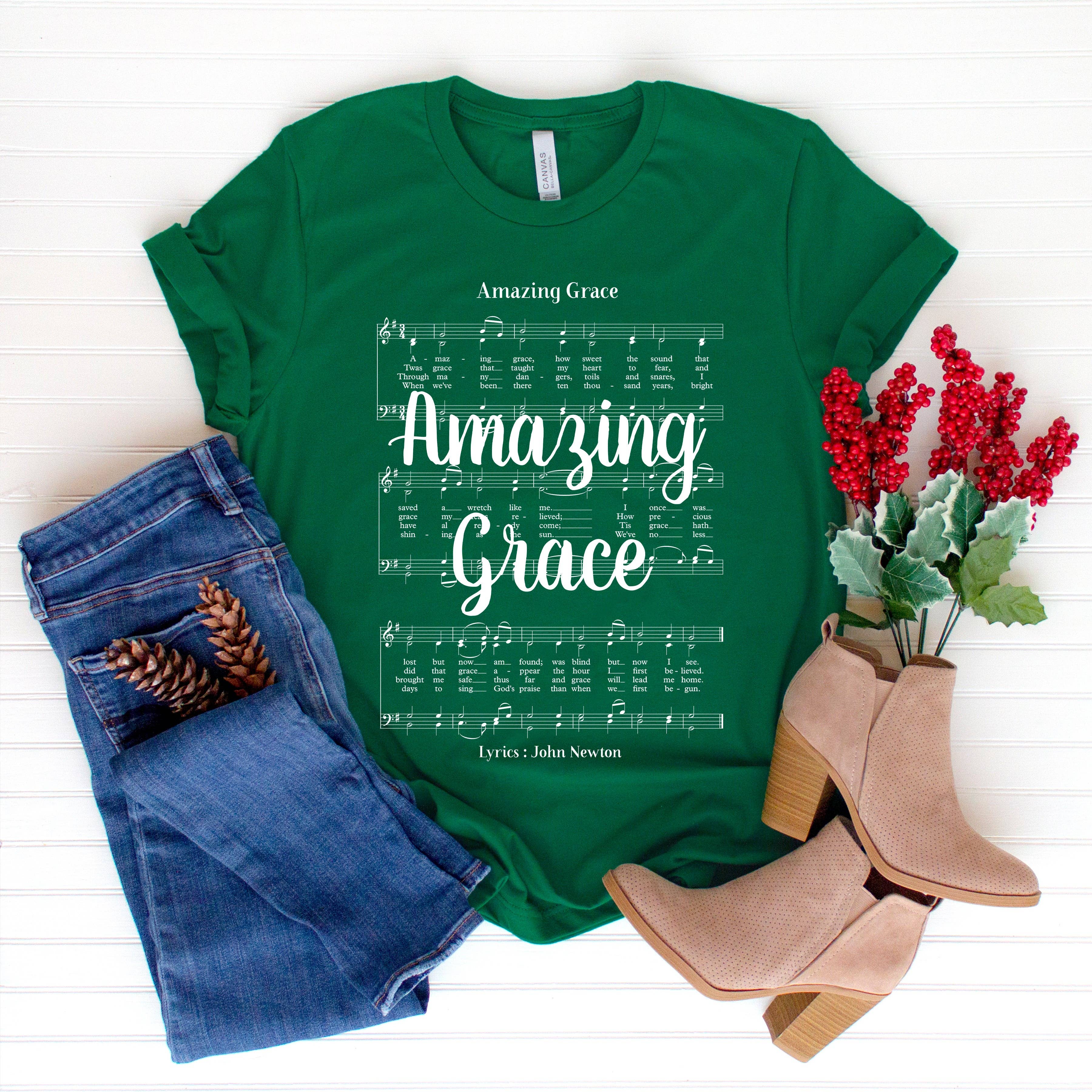 Amazing Grace Hymn T-Shirt - White Ink Hoodie, Sweatshirt | PodTeesHub.com