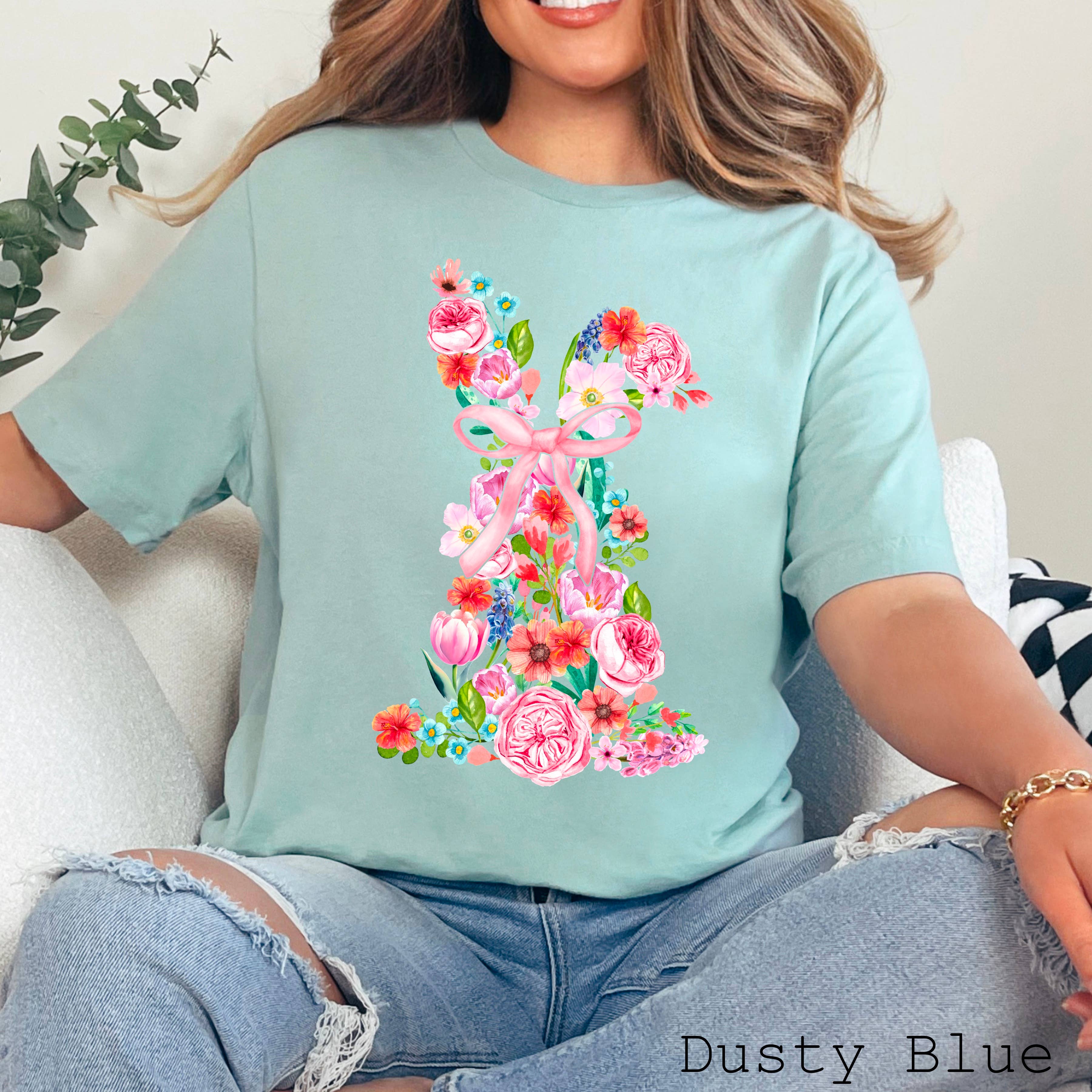 Easter Graphic Tee | Floral Easter Bunny | Bella Canvas Hoodie, Sweatshirt | PodTeesHub.com