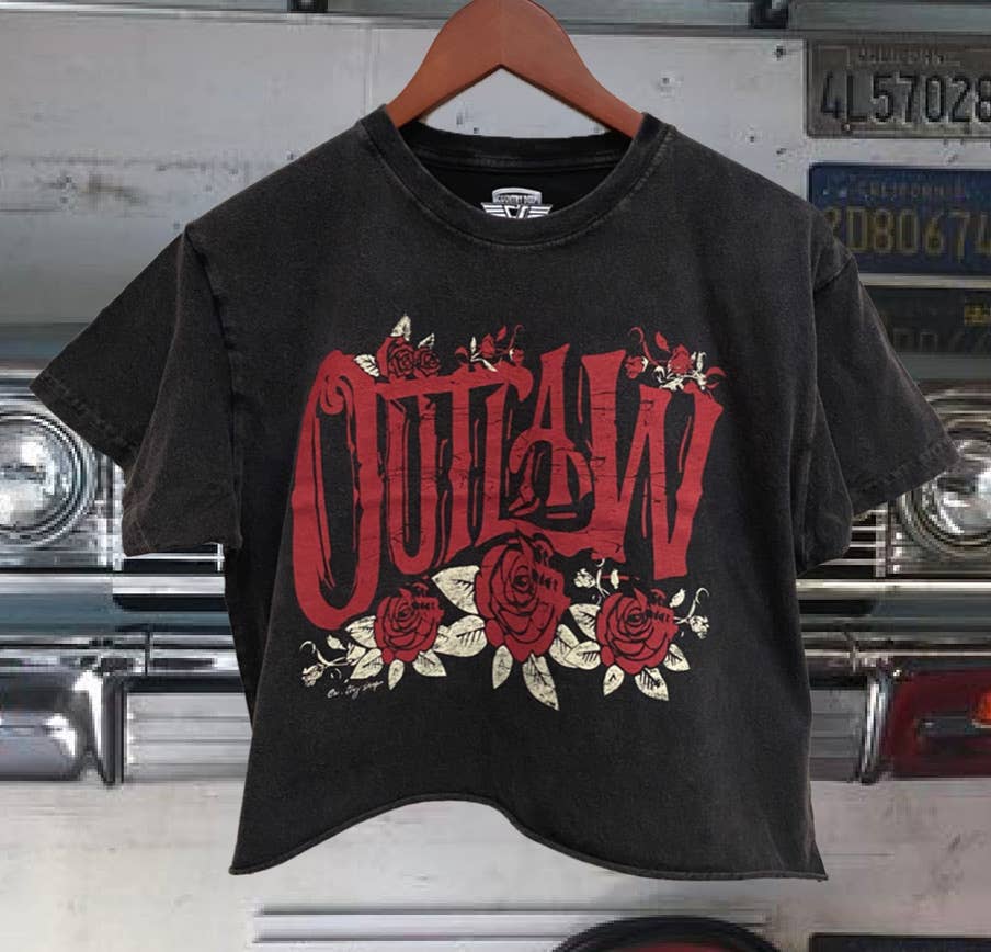 Outlaw Relaxed Cropped Acid Wash T-Shirt Hoodie, Sweatshirt | PodTeesHub.com