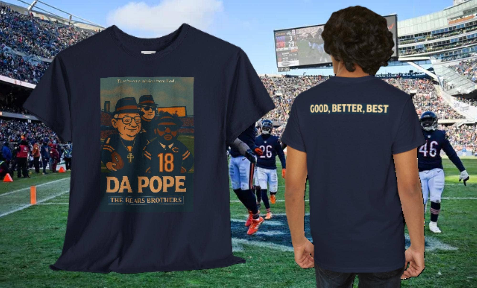 Chi-Cago Football Nostalgia Da Pope & the Bears Brothers Tee Hoodie, Sweatshirt | PodTeesHub.com
