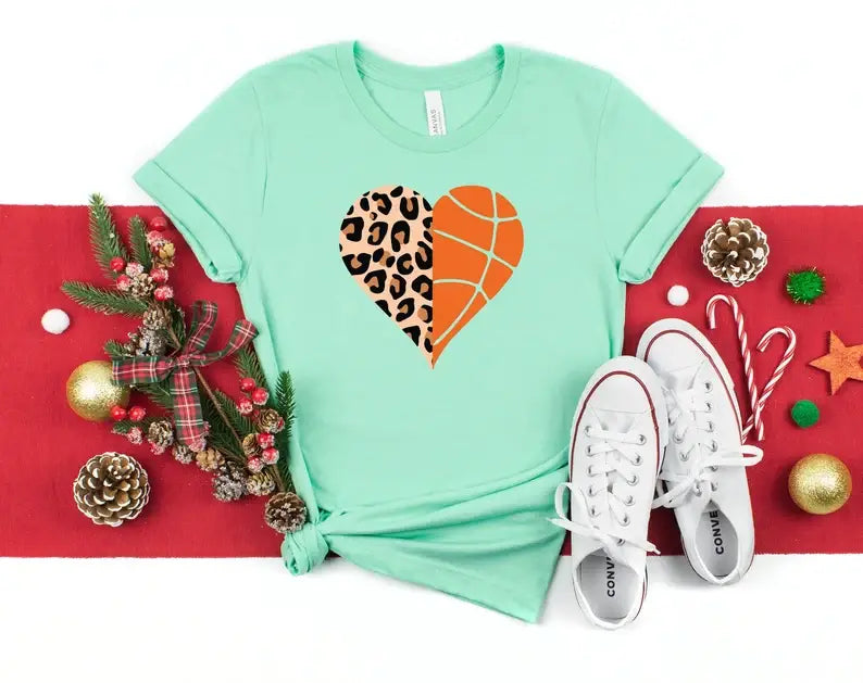 Basketball Lover Heart T-Shirt, Cheetah Graphic Tee Hoodie, Sweatshirt | PodTeesHub.com