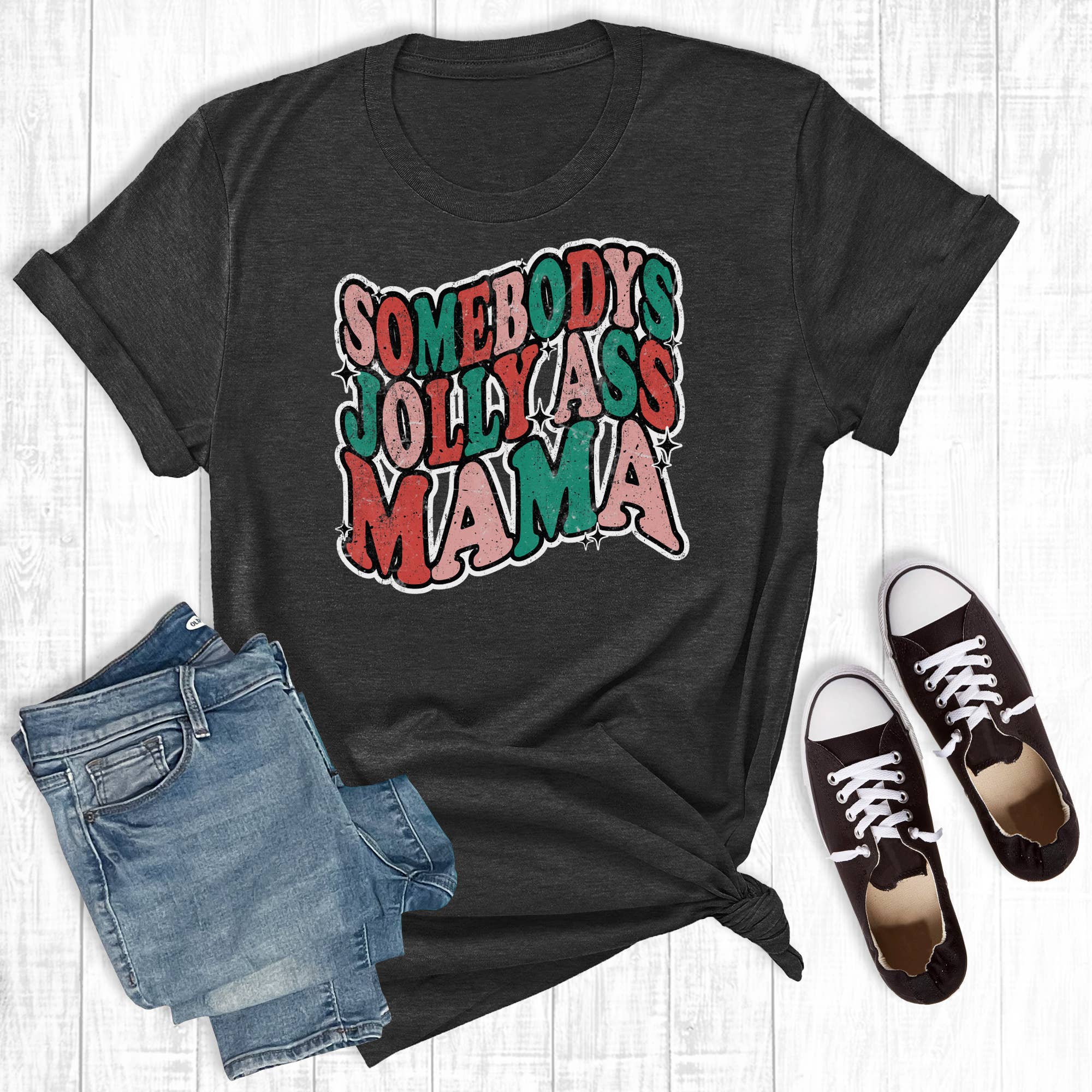 Christmas Somebody's Jolly A Mama Graphic Tee Hoodie, Sweatshirt | PodTeesHub.com