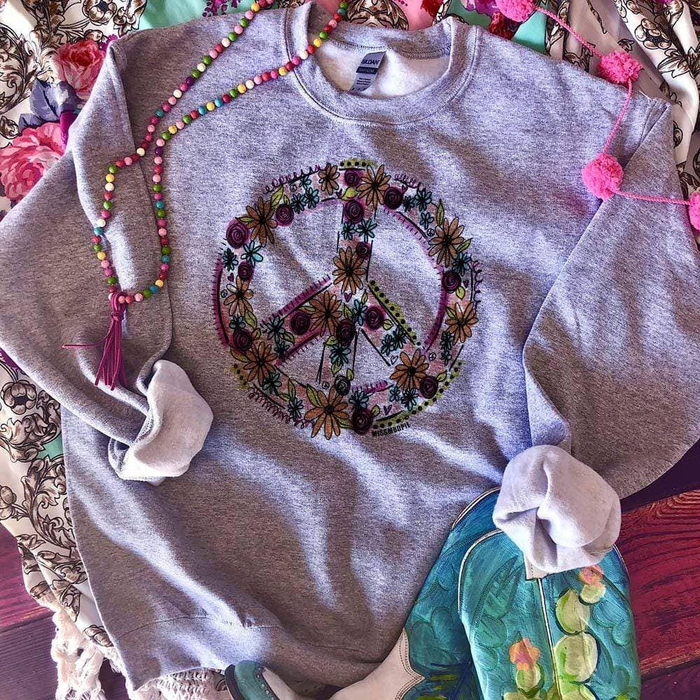 Floral Peace Sign - Gray Sweatshirt T-Shirts, Hoodie | PodTeesHub.com