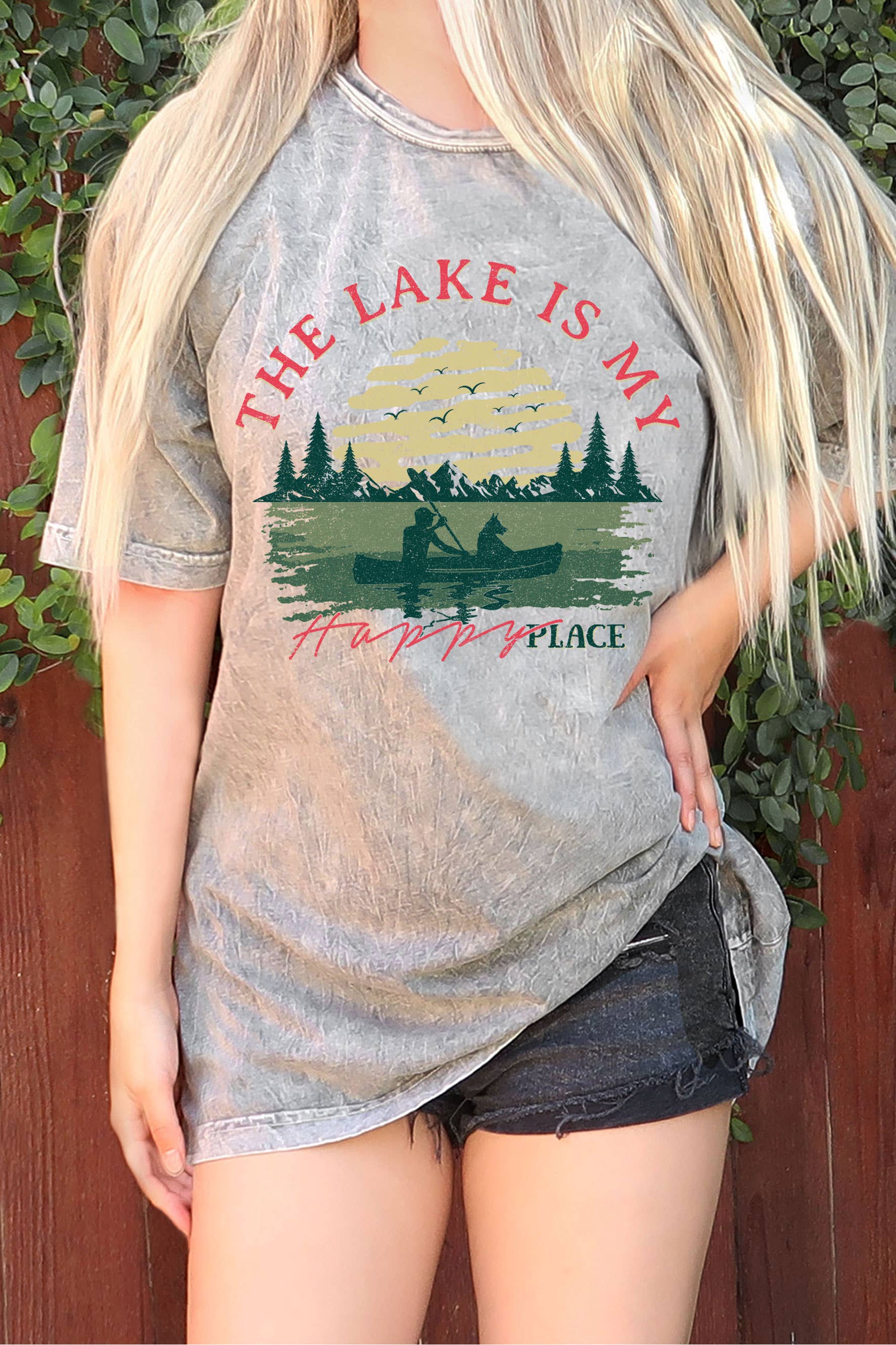 The Lake Is My Happy Place Oversize Mineral Graphic Tshirt Hoodie, Sweatshirt | PodTeesHub.com