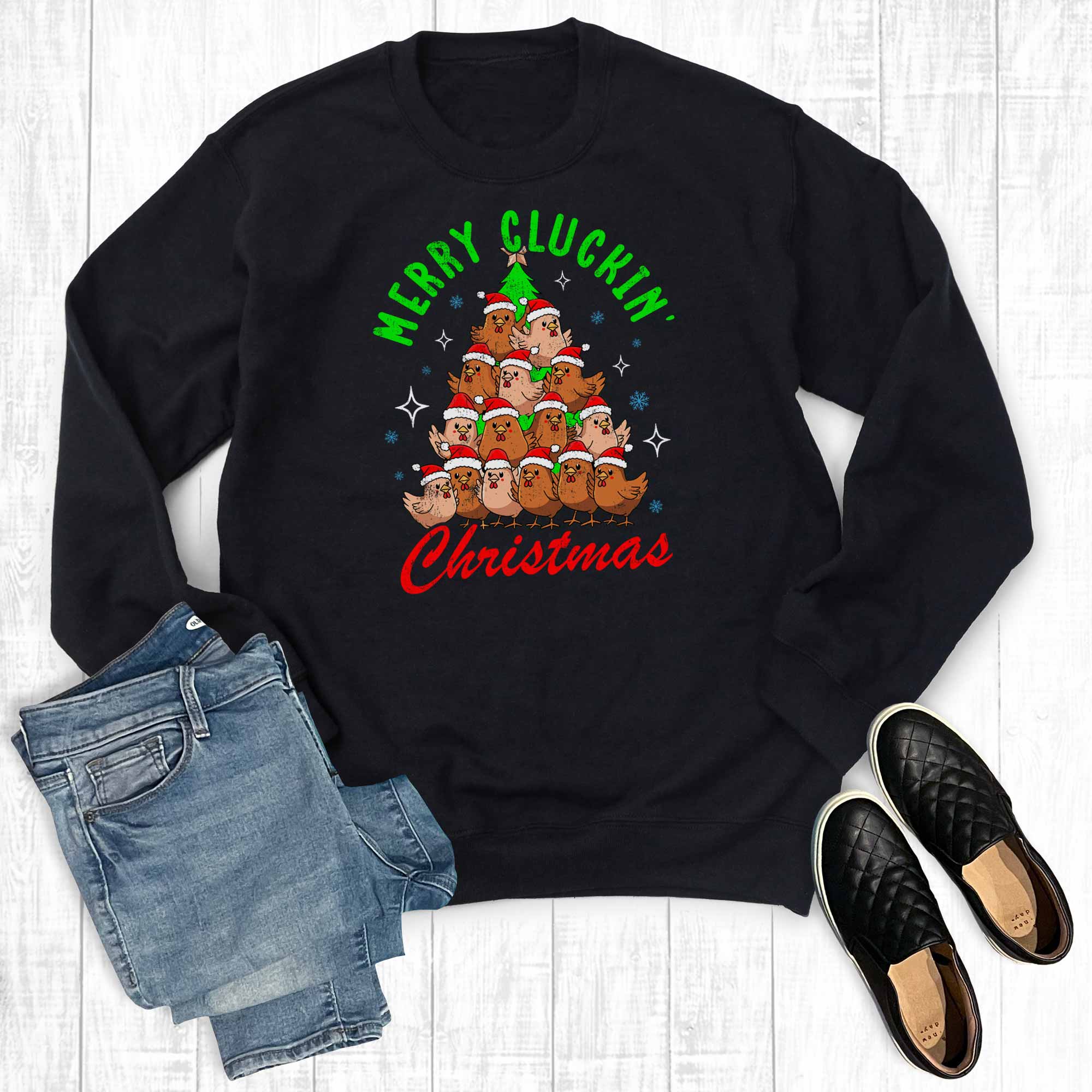 Funny Merry Cluckin Christmas Sweatshirt T-Shirts, Hoodie | PodTeesHub.com