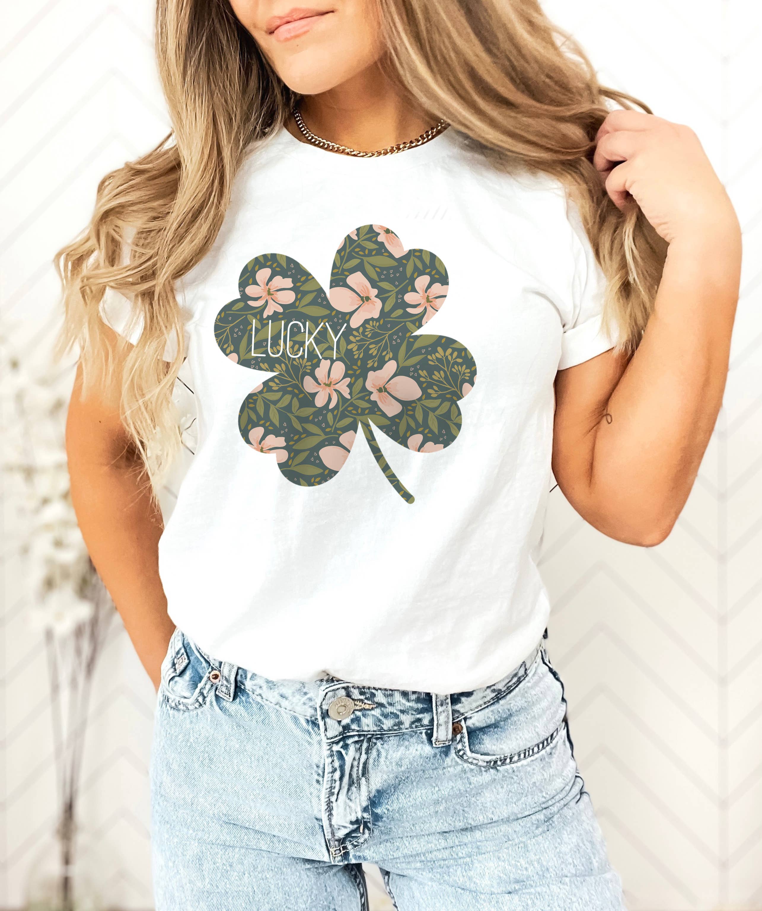 Floral Lucky Clover Tee | St. Patrick's Day | Sizes XS-2XL Hoodie, Sweatshirt | PodTeesHub.com
