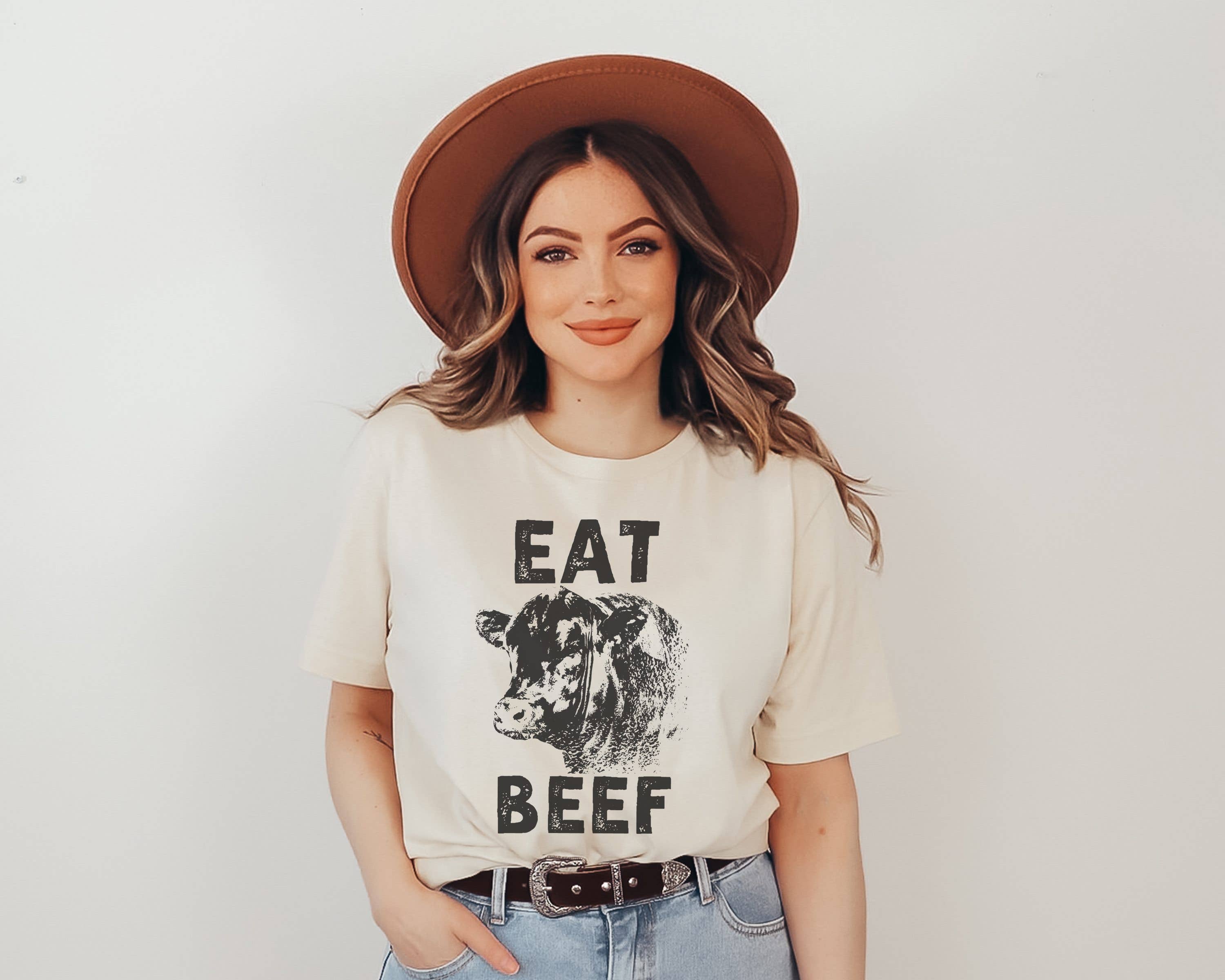 Eat Beef Graphic Tee | Farm Western Wear Cow Shirt Hoodie, Sweatshirt | PodTeesHub.com