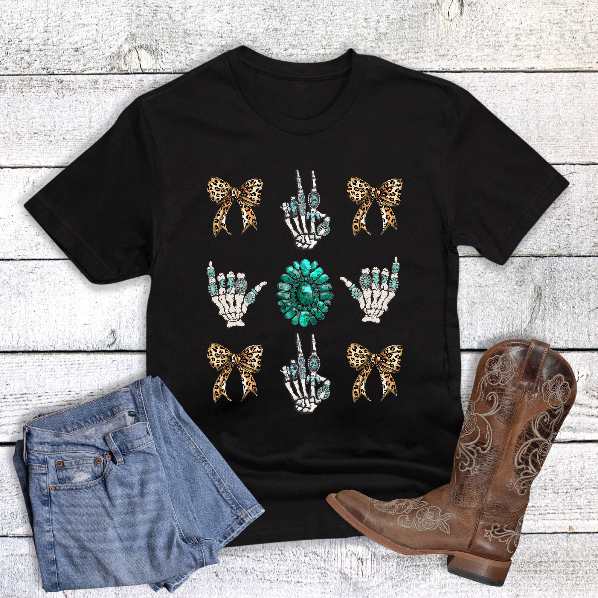 Western Coquette Turquoise Leopard Graphic Tee Hoodie, Sweatshirt | PodTeesHub.com