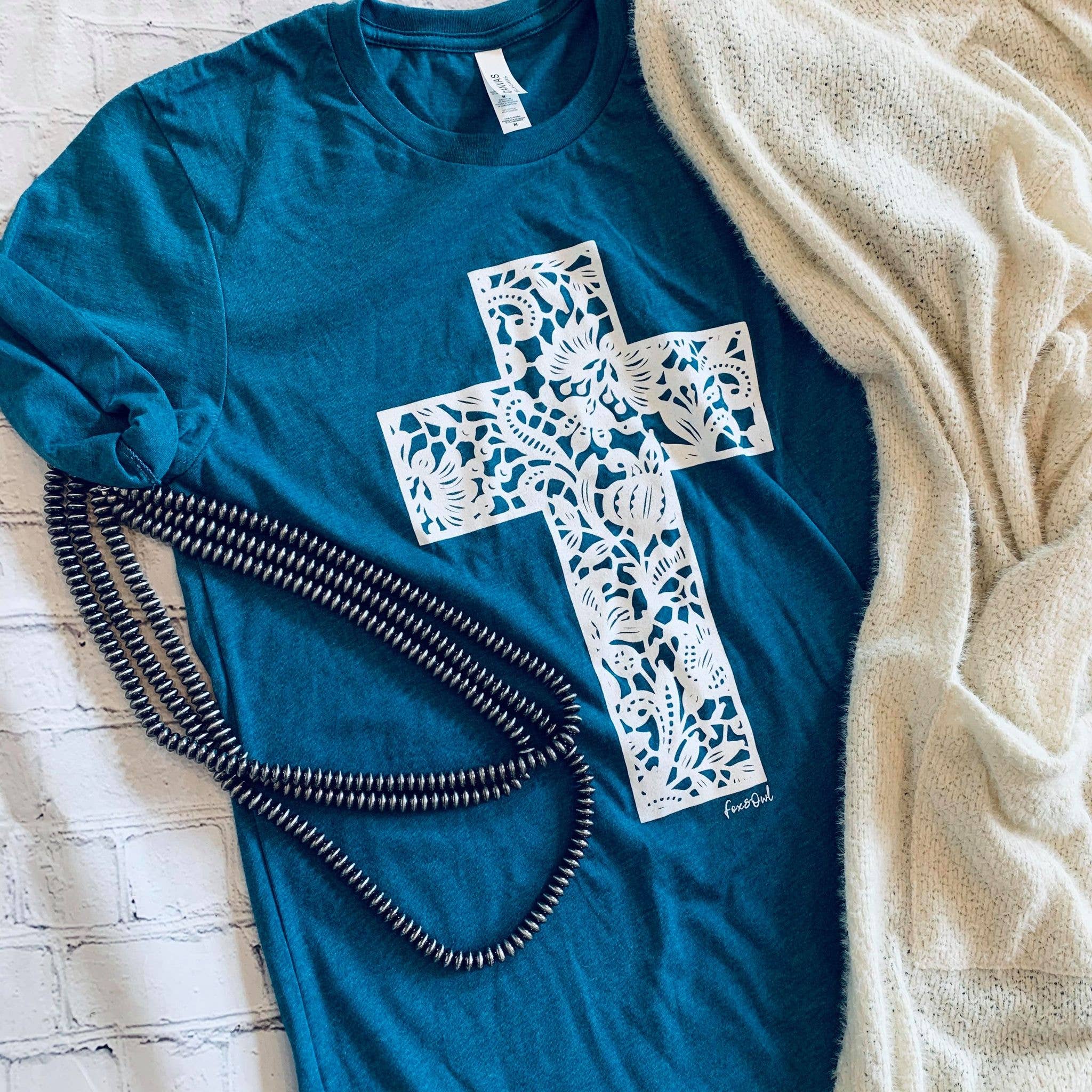 Christian Lace Cross Teal Spring Graphic Tee Free Shipping Hoodie, Sweatshirt | PodTeesHub.com