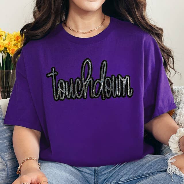 Touchdown Sequin Patch Purple Everyday Tee Hoodie, Sweatshirt | PodTeesHub.com
