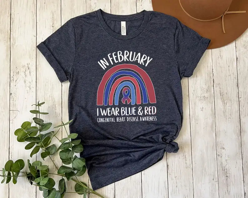 In February I Wear Red and Blue T-Shirt Hoodie, Sweatshirt | PodTeesHub.com