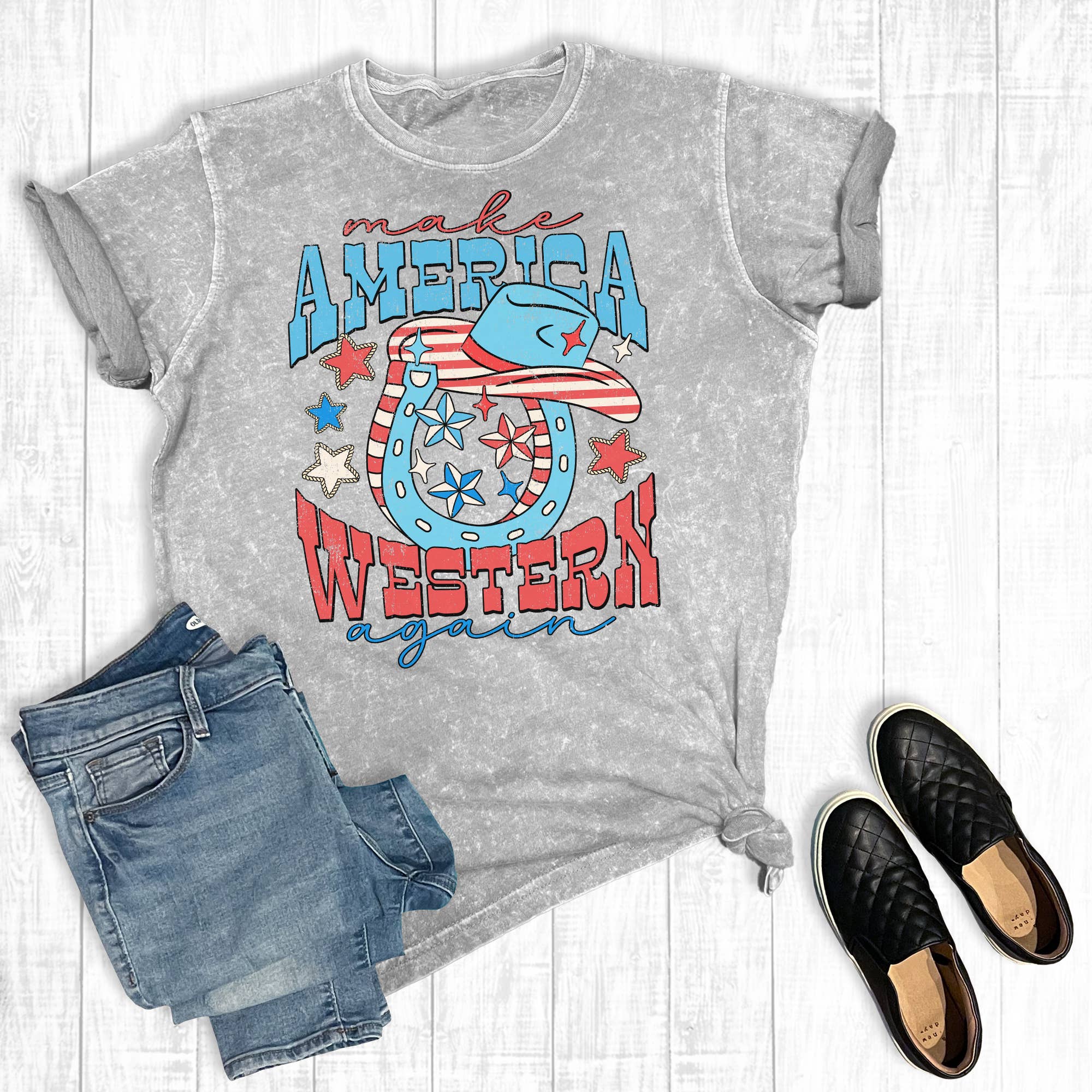 4th of July Make American Western Again Mineral Graphic Tee Hoodie, Sweatshirt | PodTeesHub.com