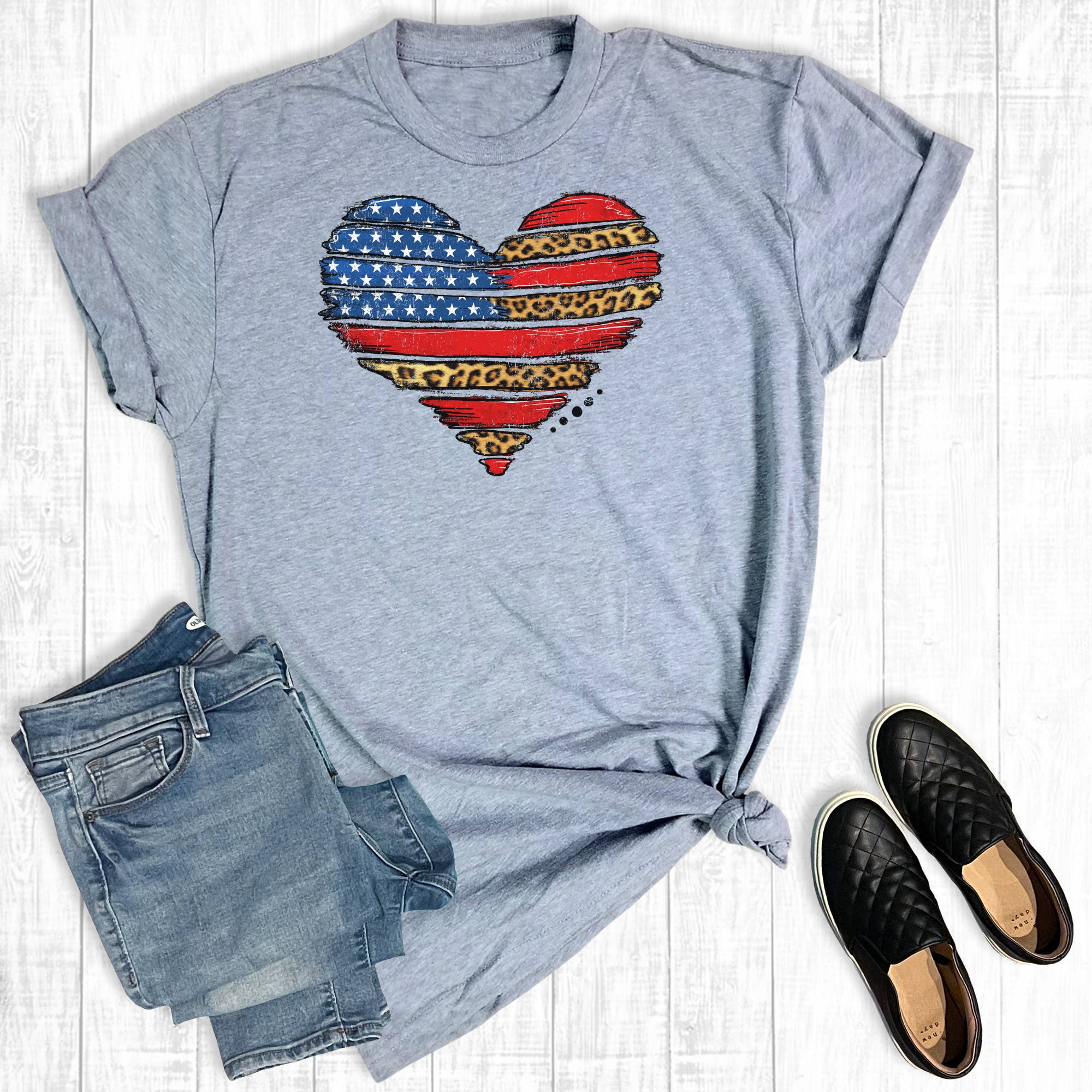 July 4th Leopard Heart Graphic Tee Hoodie, Sweatshirt | PodTeesHub.com