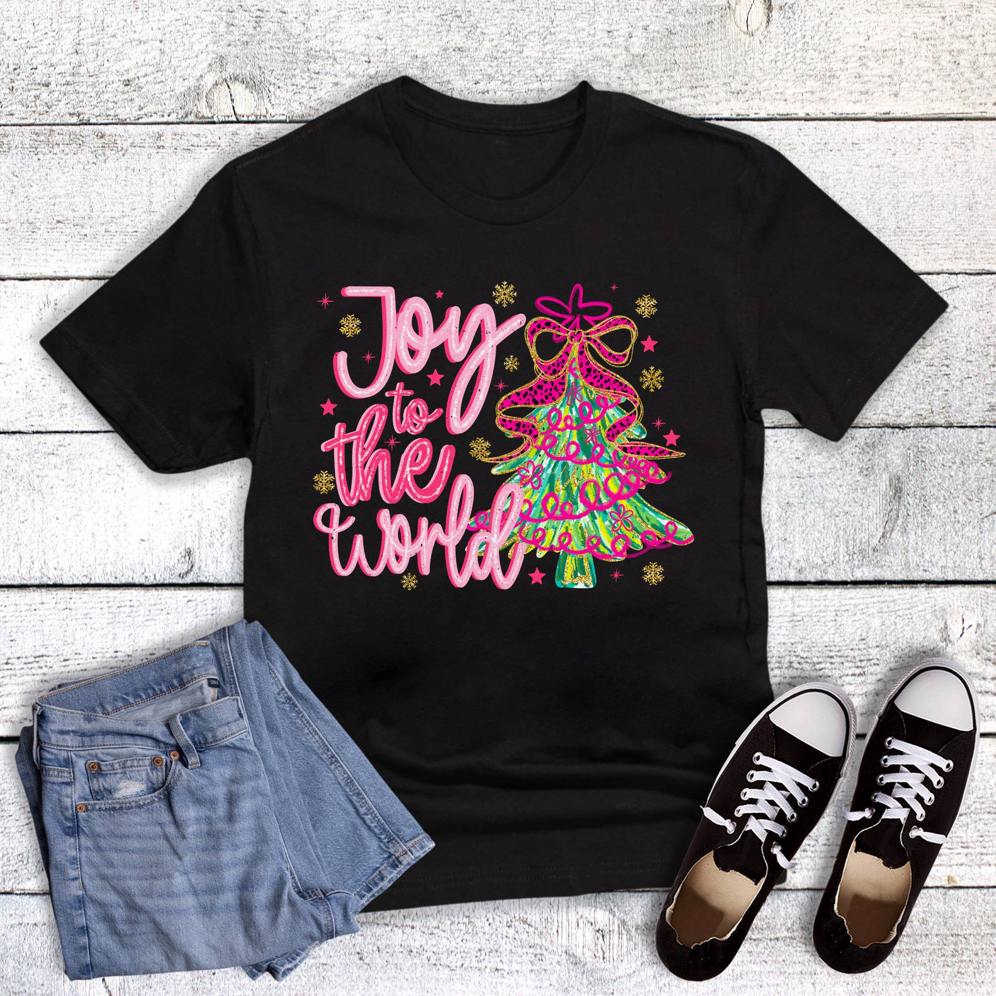 Christmas Watercolor Joy To the World Graphic Tee Hoodie, Sweatshirt | PodTeesHub.com