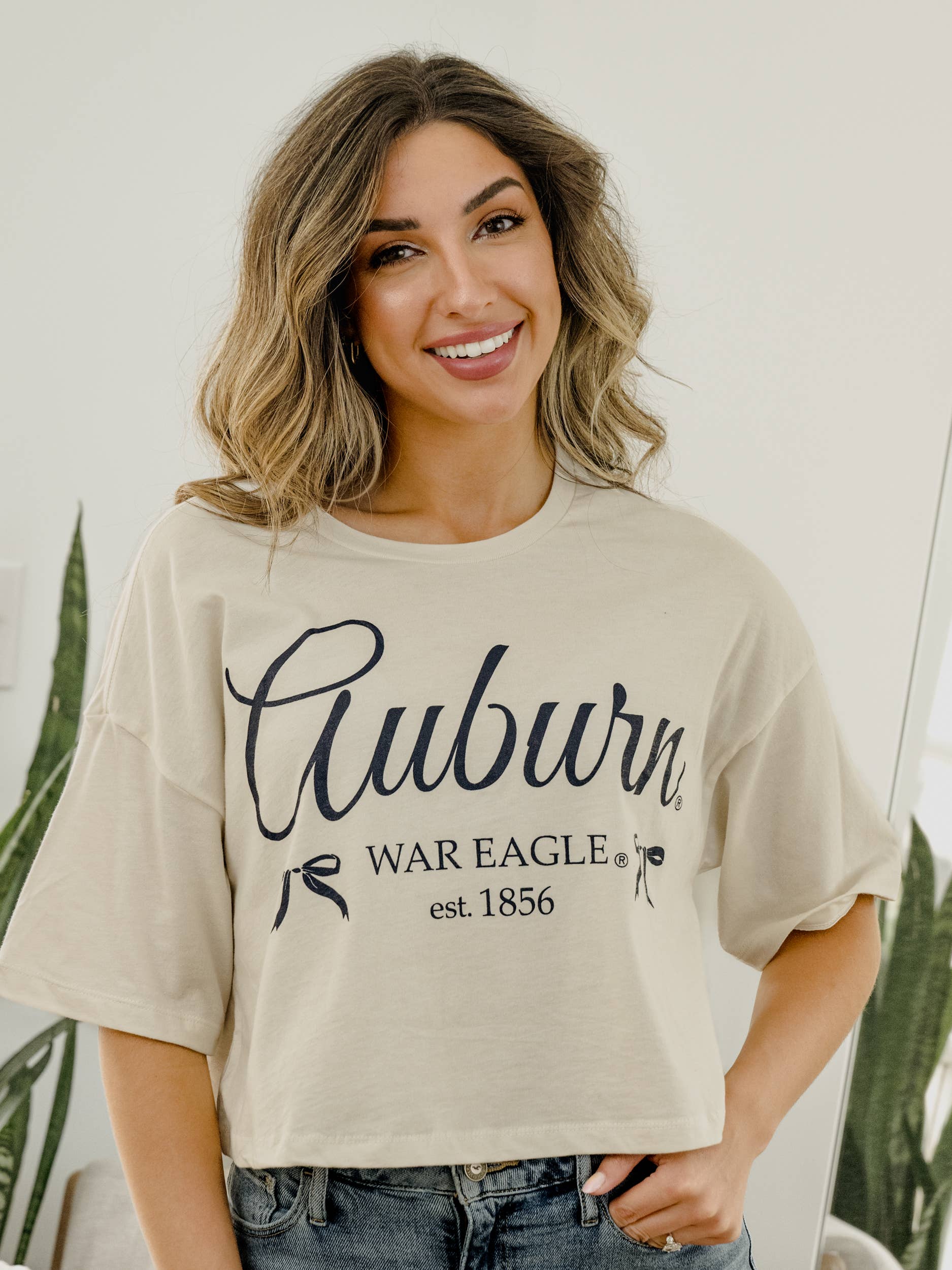 Auburn Tigers Established Bows Off White Cropped Tee Hoodie, Sweatshirt | PodTeesHub.com