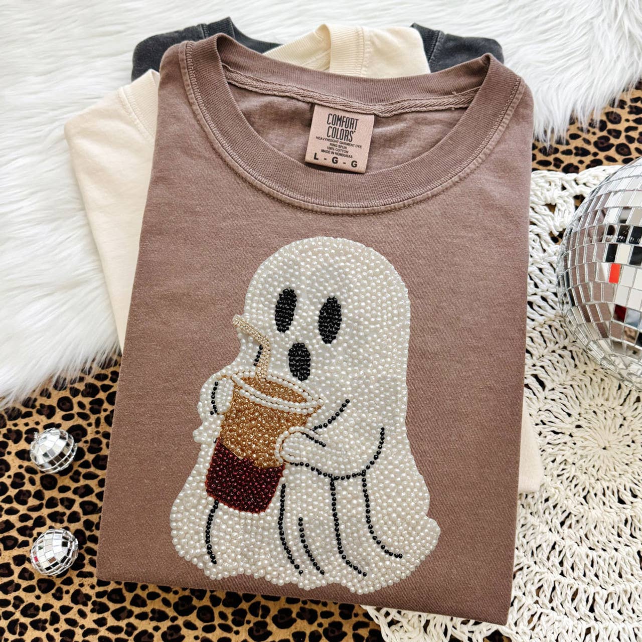 Faux Pearl Ghost with Coffee Tee Hoodie, Sweatshirt | PodTeesHub.com