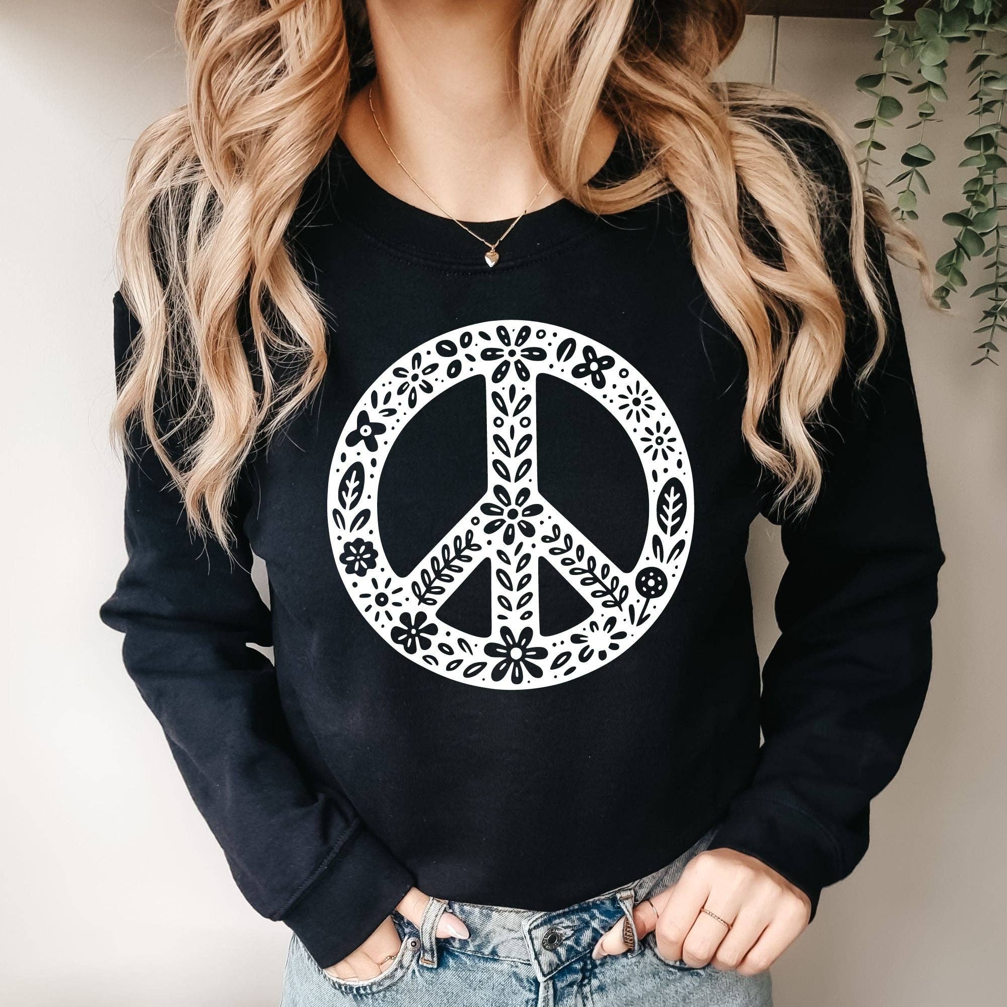 Floral Peace Sign Sweatshirt *Unisex Fit* T-Shirts, Hoodie | PodTeesHub.com