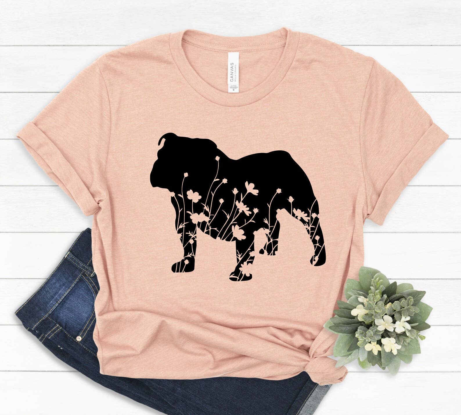 Floral Bulldog T-Shirt Hoodie, Sweatshirt | PodTeesHub.com
