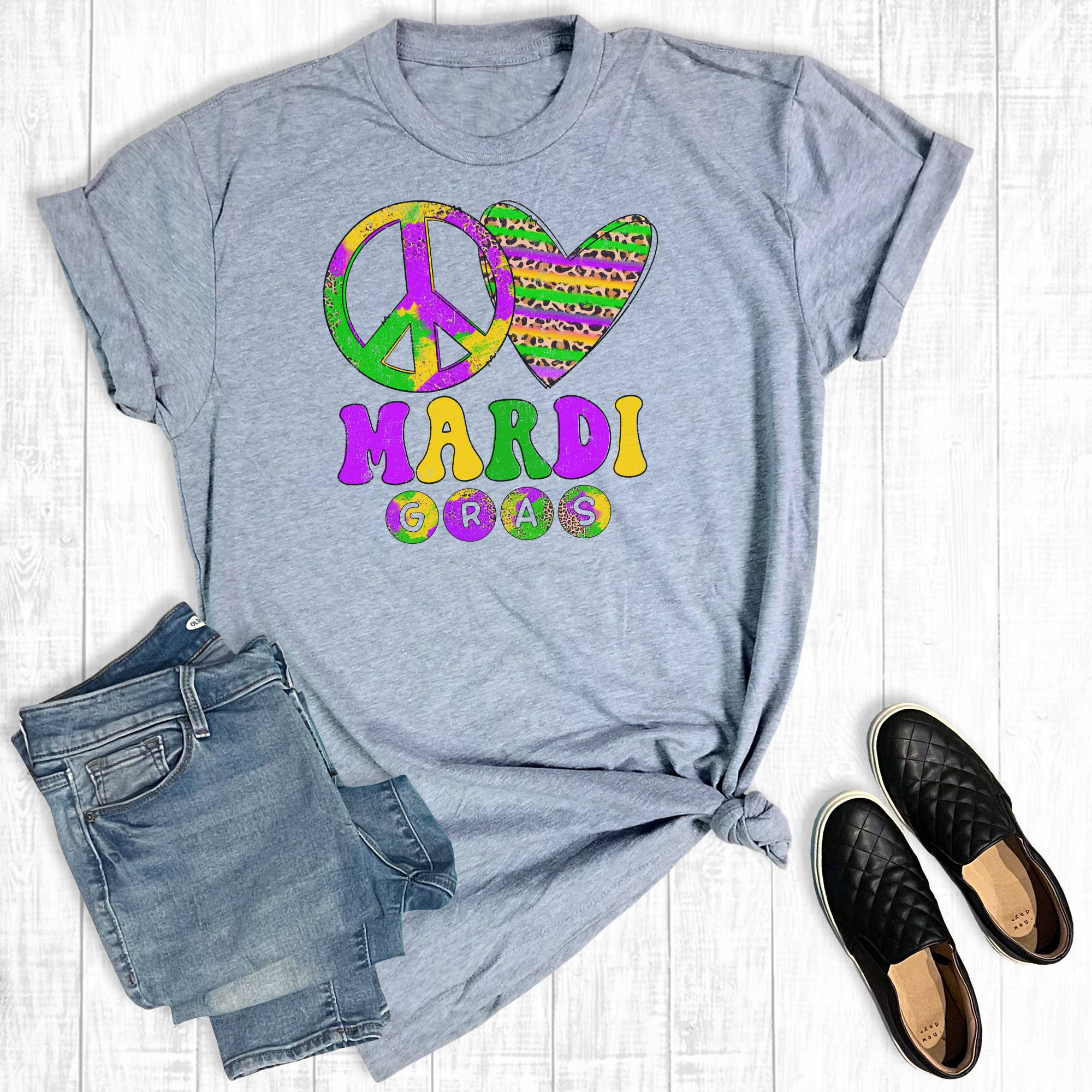Leopard Peace Love Mardi Gras Graphic Tee Hoodie, Sweatshirt | PodTeesHub.com