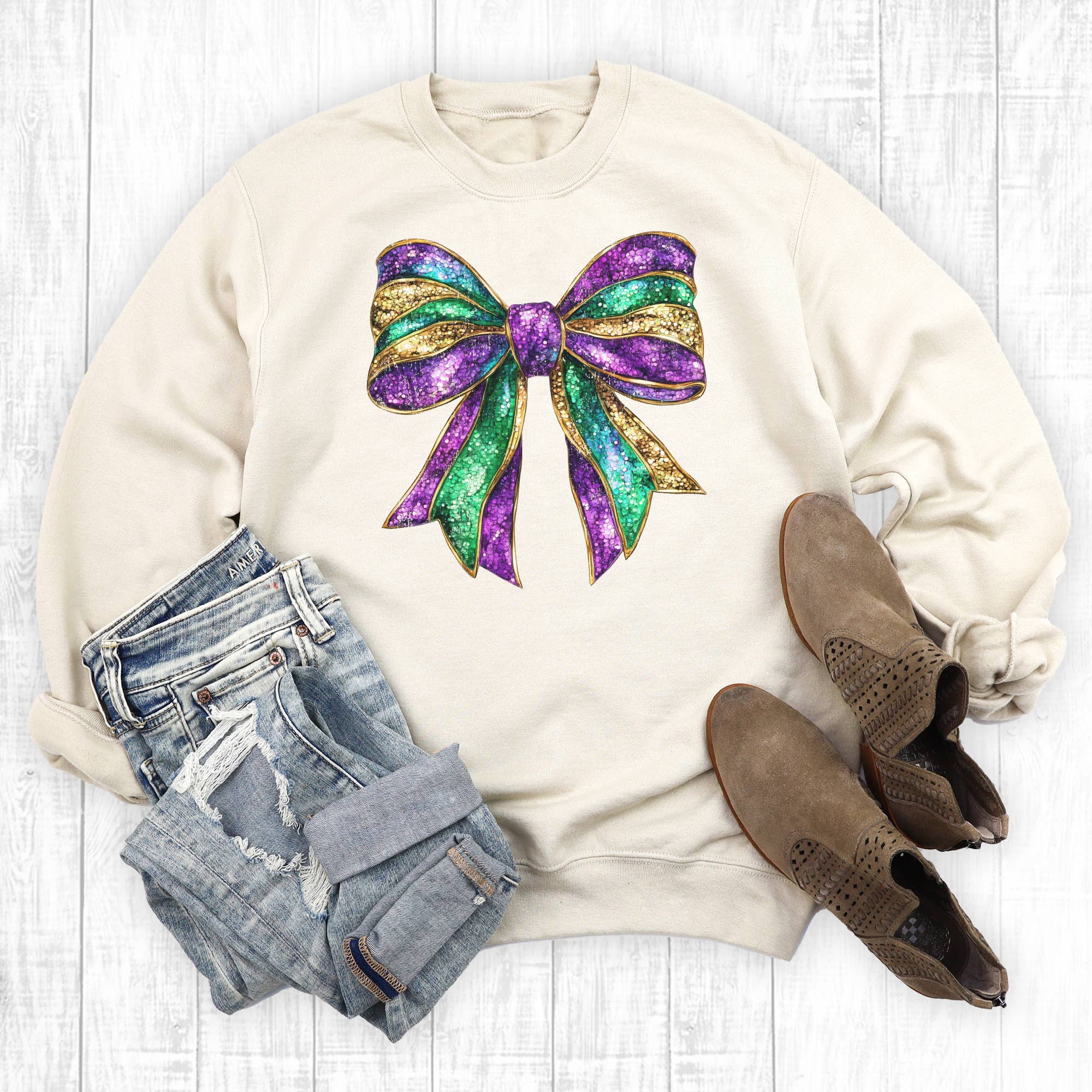 Mardi Gras Coquette Bow Sweatshirt T-Shirts, Hoodie | PodTeesHub.com