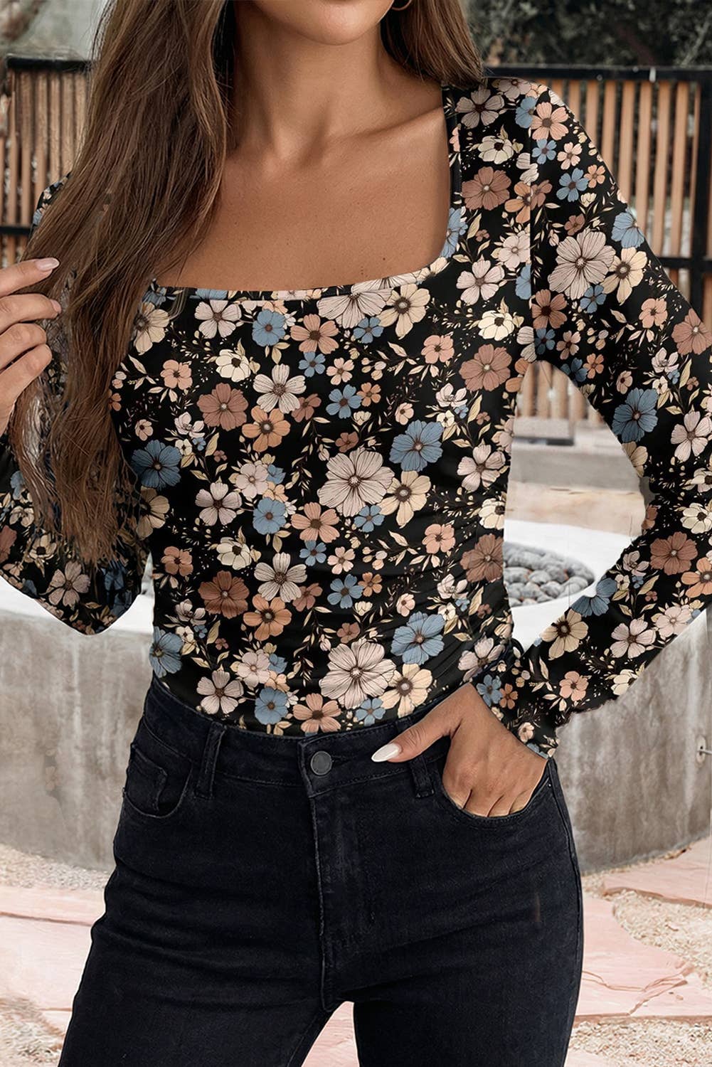 Leopard Print Slim Square Neck Long Sleeve T Shirt (S-Xl) Hoodie, Sweatshirt | PodTeesHub.com