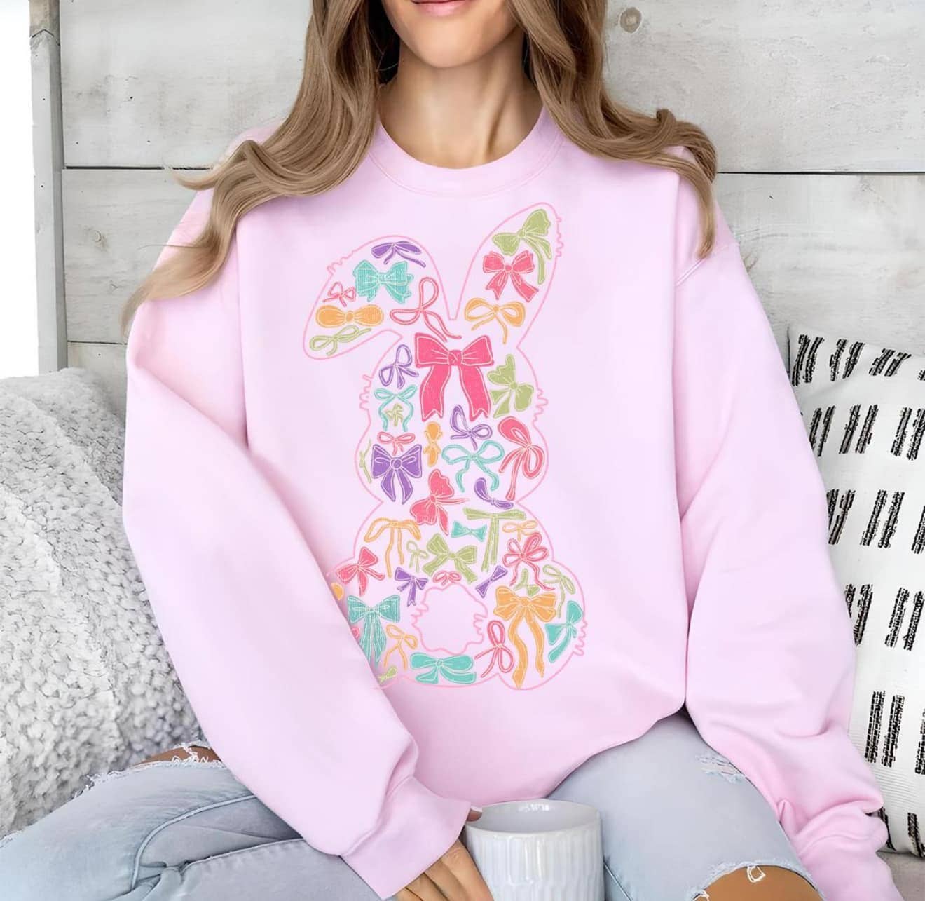 Bow Collage Easter Bunny Shaped Dtf Sweatshirt T-Shirts, Hoodie | PodTeesHub.com