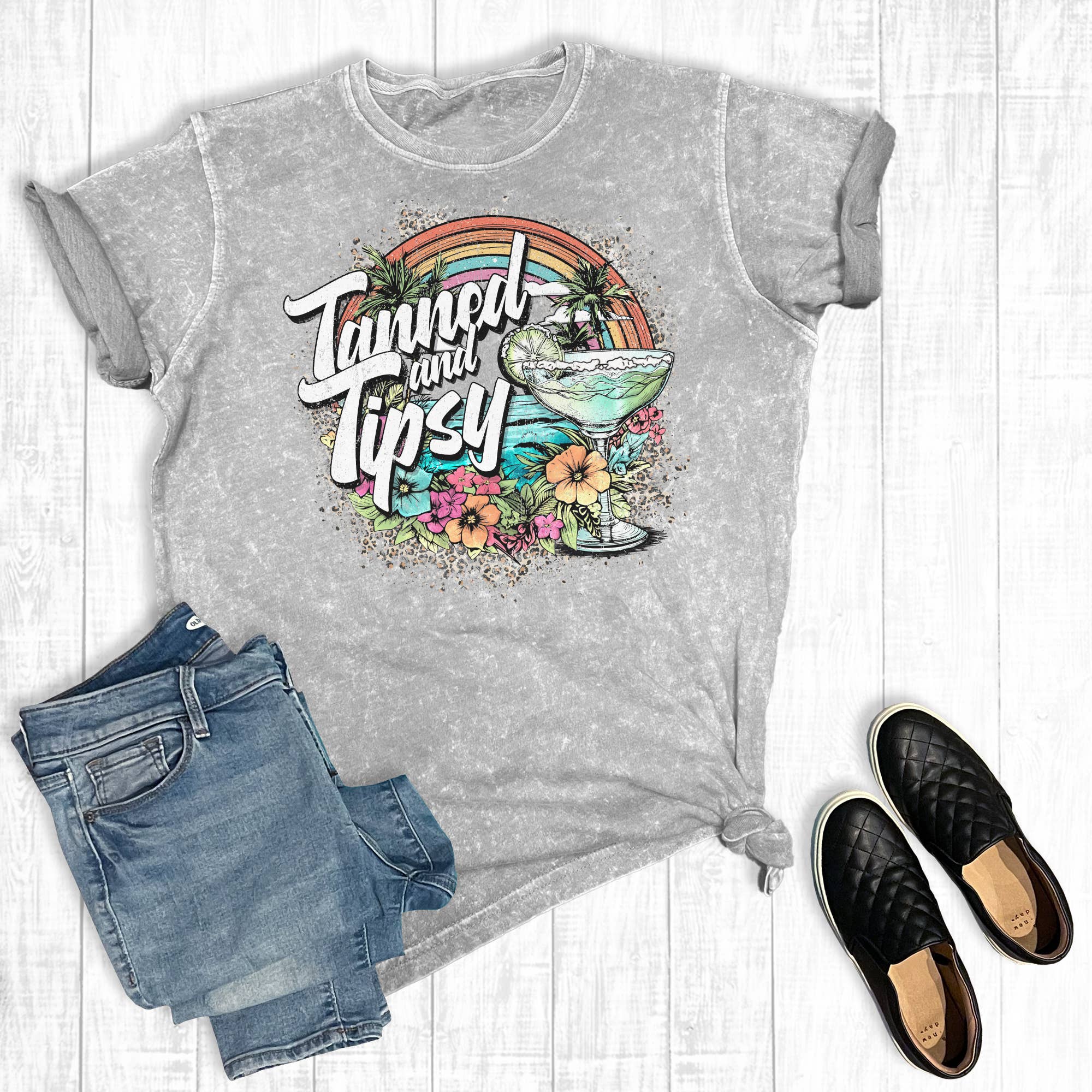 Summer Tanned and Tipsy Mineral Wash Graphic Tee Hoodie, Sweatshirt | PodTeesHub.com