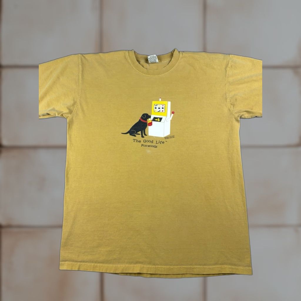 Vintage Foxwoods Casino T Shirt Men S Large Yellow Dog Graphic Print Crew Neck Short Sleeve Hoodie, Sweatshirt