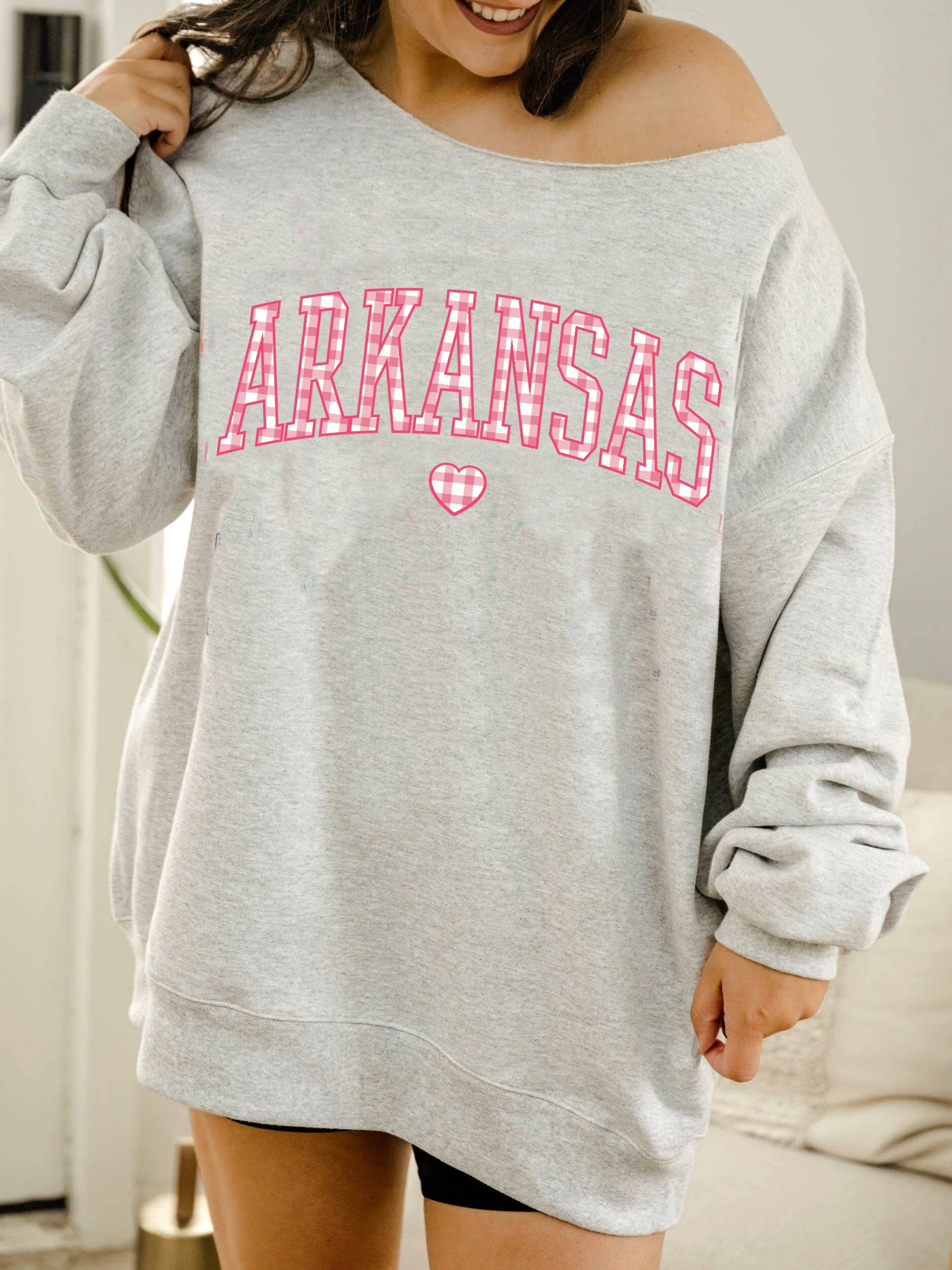 Arkansas Gingham Heart Gray Flashdance Sweatshirt T-Shirts, Hoodie | PodTeesHub.com