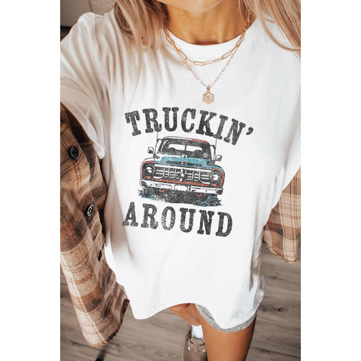 Truckin Around Vintage Graphic Oversized Tee Hoodie, Sweatshirt | PodTeesHub.com