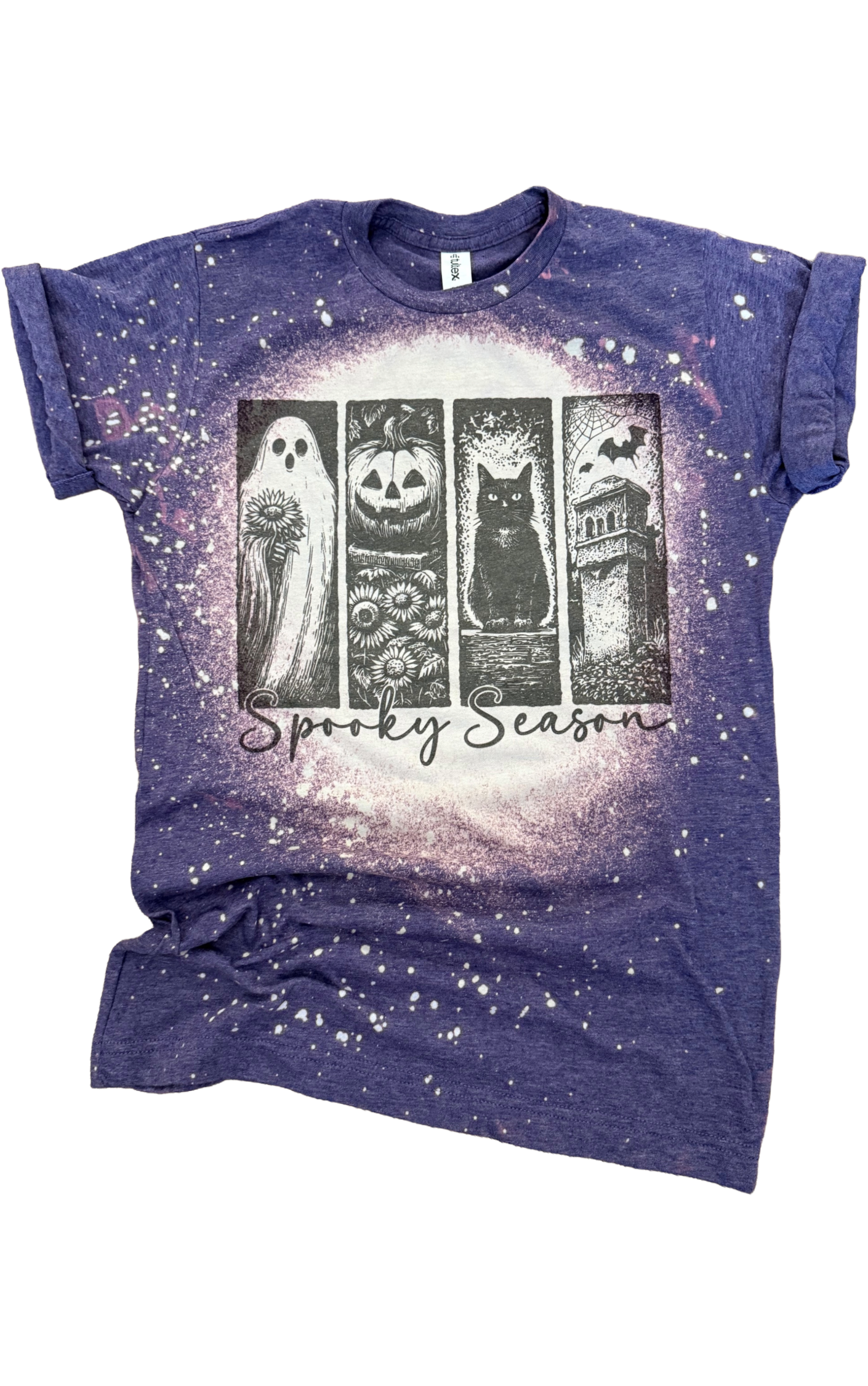 Spooky Season – Halloween Scenes Bleached Tee Hoodie, Sweatshirt | PodTeesHub.com