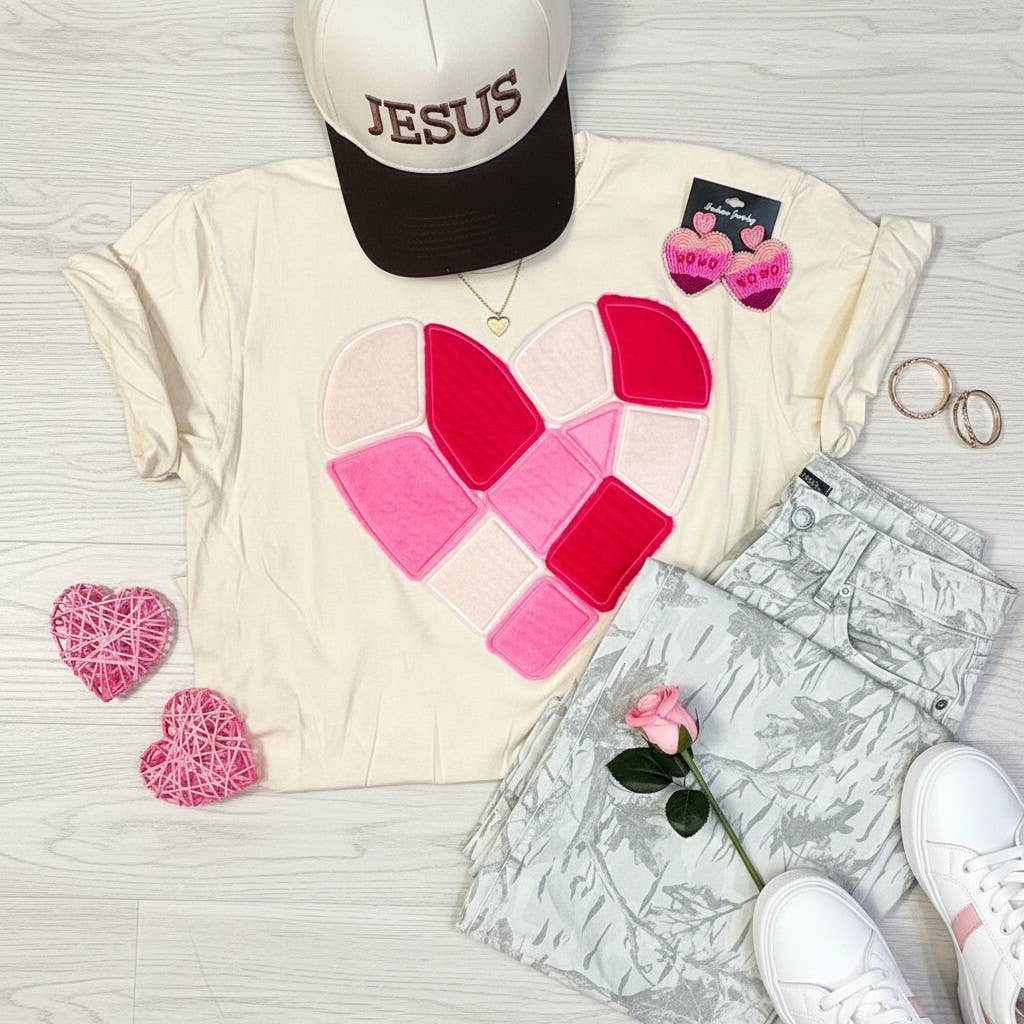 Patchwork Velvet Heart Tee Hoodie, Sweatshirt | PodTeesHub.com