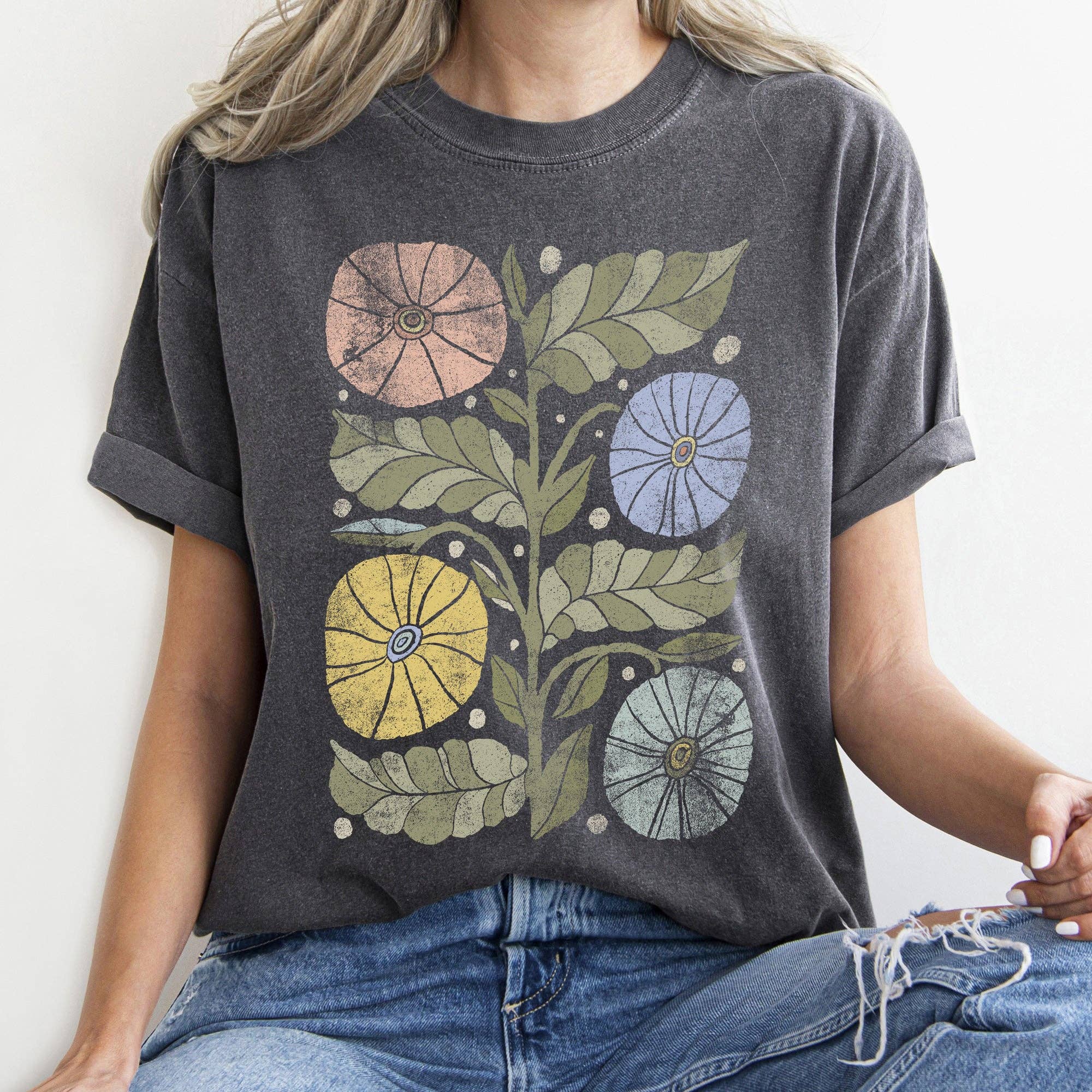 Boho Folk Art Chic Flower T-Shirt Hoodie, Sweatshirt | PodTeesHub.com