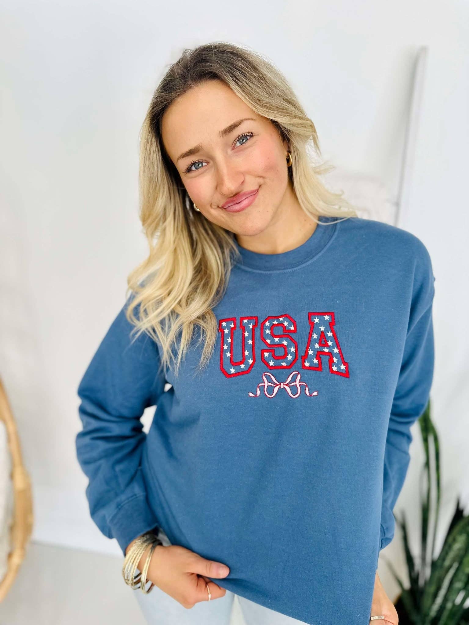 USA Varsity Star's Bow Embroidered Sweatshirt T-Shirts, Hoodie | PodTeesHub.com