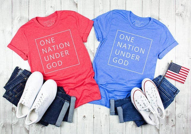 One Nation Under God Graphic Tee Shirt - Red Hoodie, Sweatshirt | PodTeesHub.com