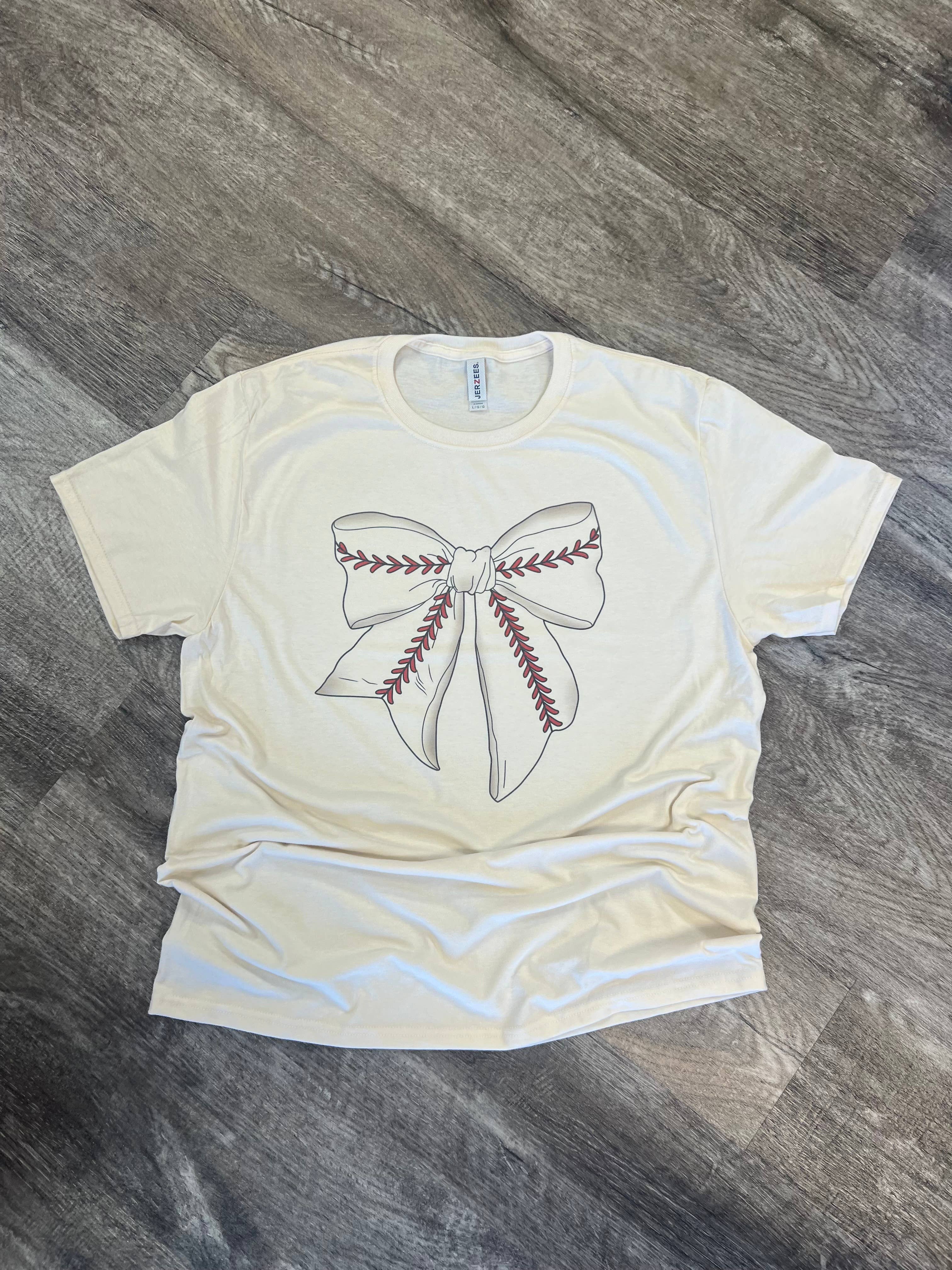 Baseball Large Bow On Cream Tee Hoodie, Sweatshirt | PodTeesHub.com