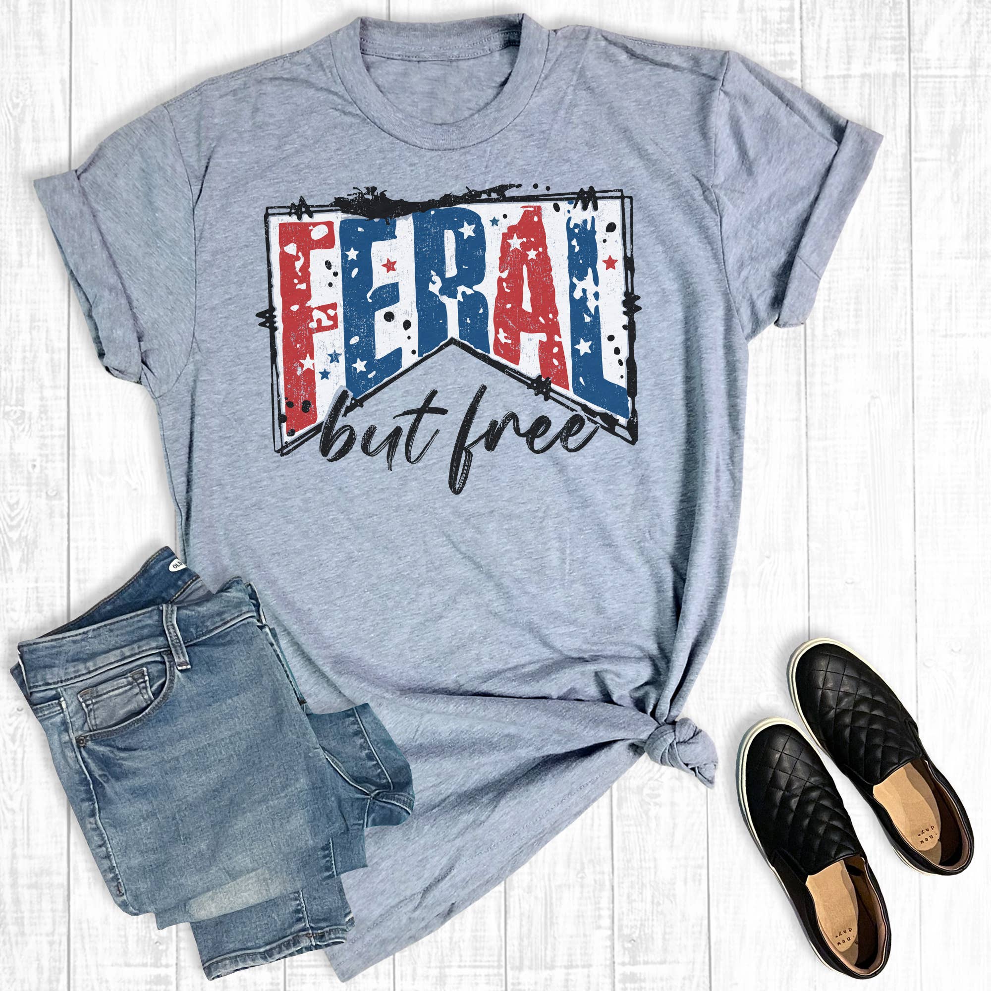 Fourth of July Feral But Free Graphic Tee Hoodie, Sweatshirt | PodTeesHub.com