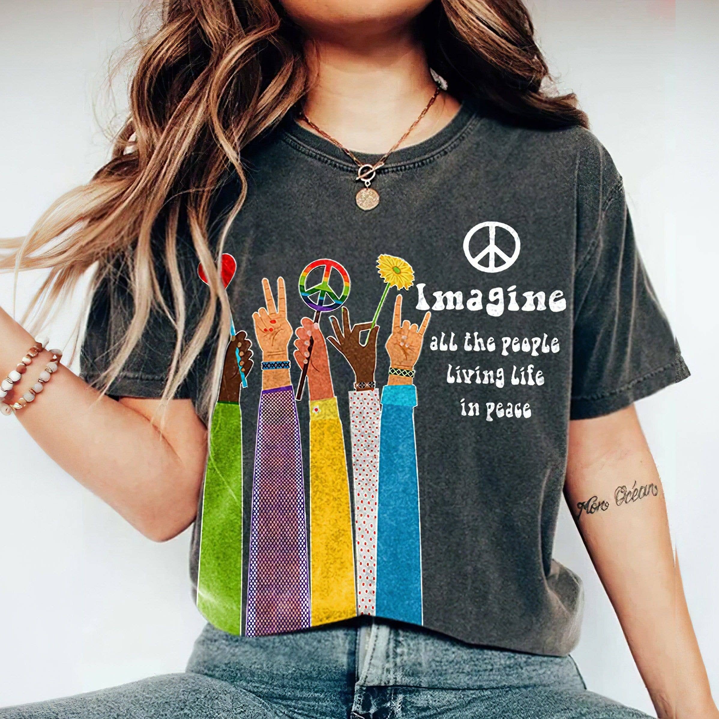 Imagine Peace John Lennon Hippie Tee Hoodie, Sweatshirt | PodTeesHub.com