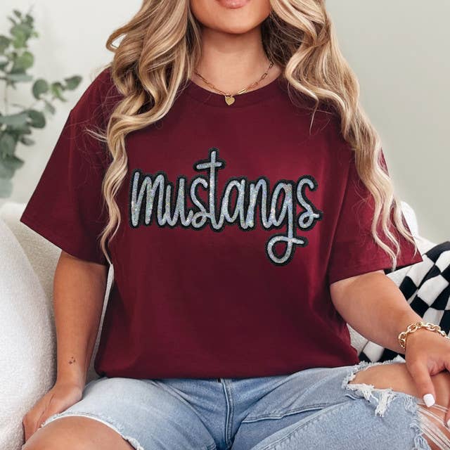 Mustangs Sequin Patch Garnet Everyday Tee Hoodie, Sweatshirt | PodTeesHub.com