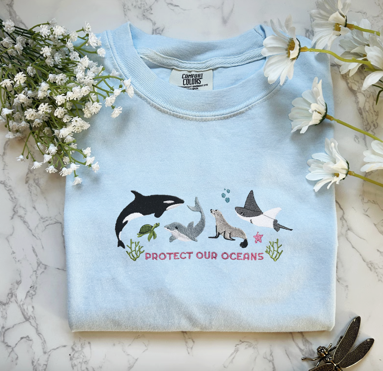 Embroidered Protect Our Oceans Granola Girl Tshirt Hoodie, Sweatshirt | PodTeesHub.com